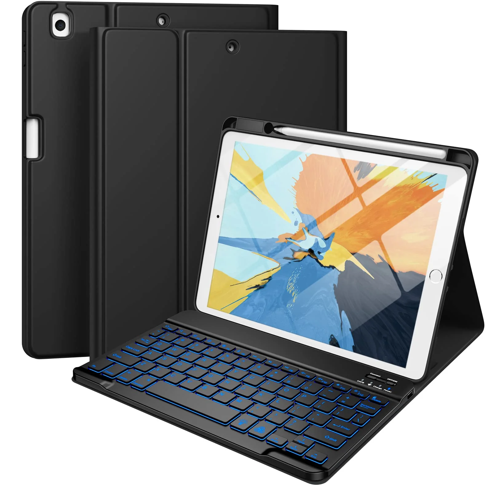 Hamile Keyboard Case for iPad 9th 8th 7th Generation Case with Keyboard 10.2" - 7 Colors Backlit Detachable Folio Keyboard Cover with Pencil Holder for iPad Pro 10.5" / iPad Air 3rd Gen (Black) Black