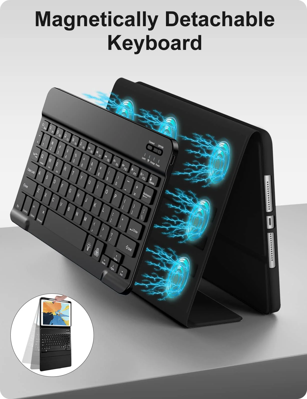 Hamile Keyboard Case for iPad 9th 8th 7th Generation Case with Keyboard 10.2" - 7 Colors Backlit Detachable Folio Keyboard Cover with Pencil Holder for iPad Pro 10.5" / iPad Air 3rd Gen (Black) Black - Image 6