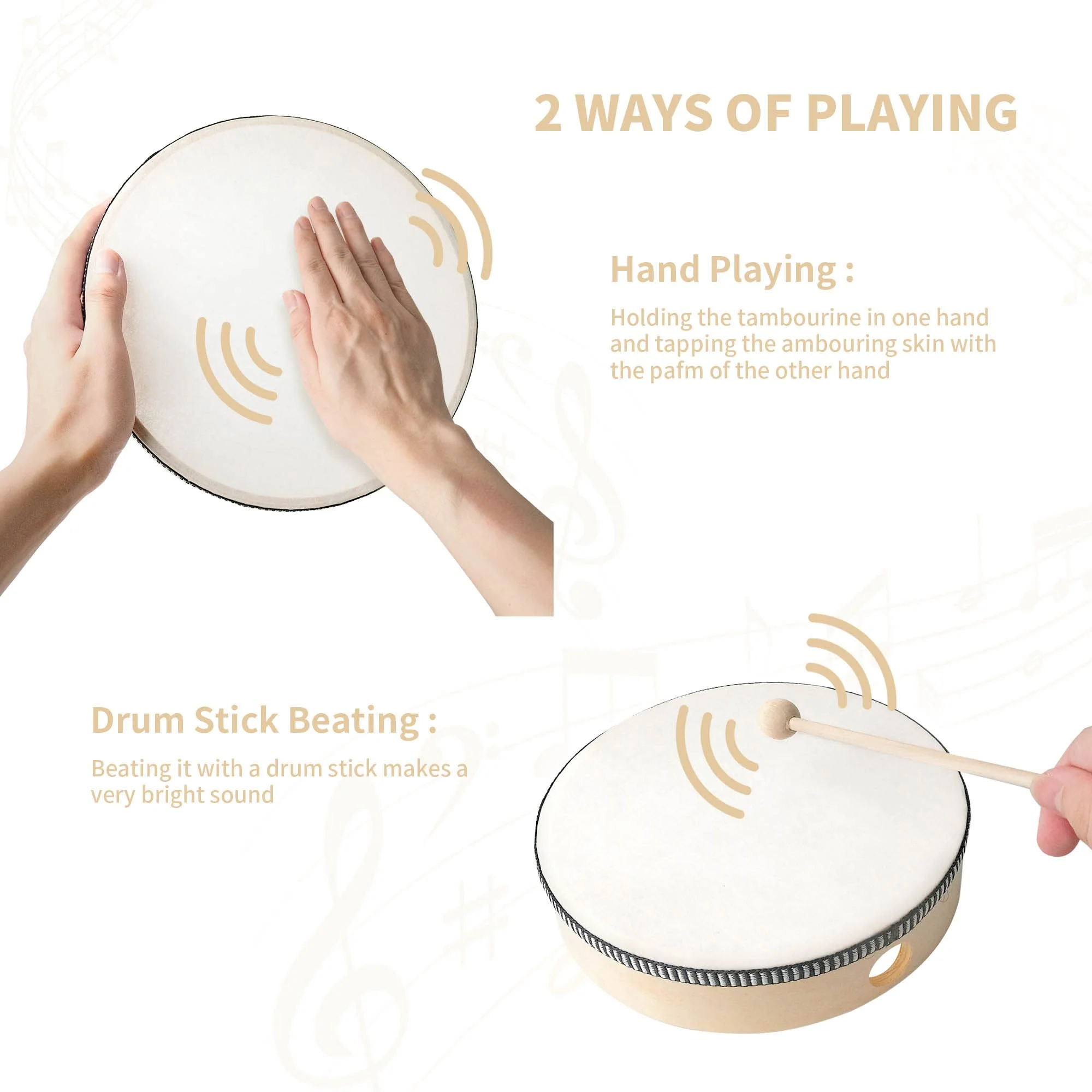 Hand Drums with Drum Stick, 10 8 6 Inch Hand Drums for Adults Percussion Wood Frame Drum Musical Instrument for Party Class Home Supplies - Image 3