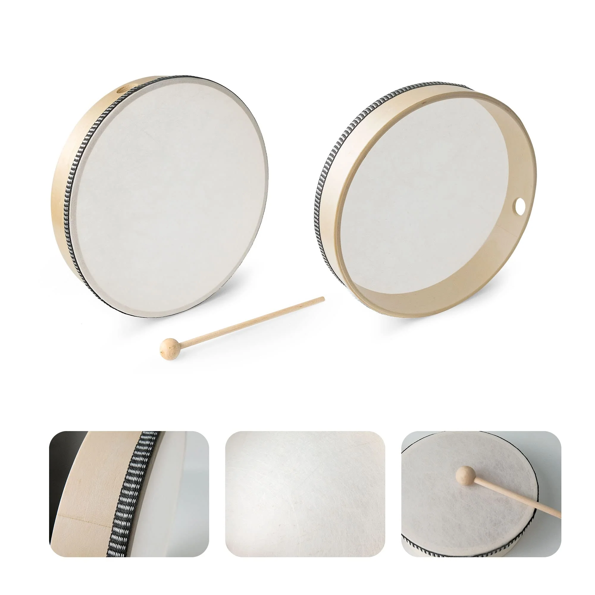 Hand Drums with Drum Stick, 10 8 6 Inch Hand Drums for Adults Percussion Wood Frame Drum Musical Instrument for Party Class Home Supplies - Image 4