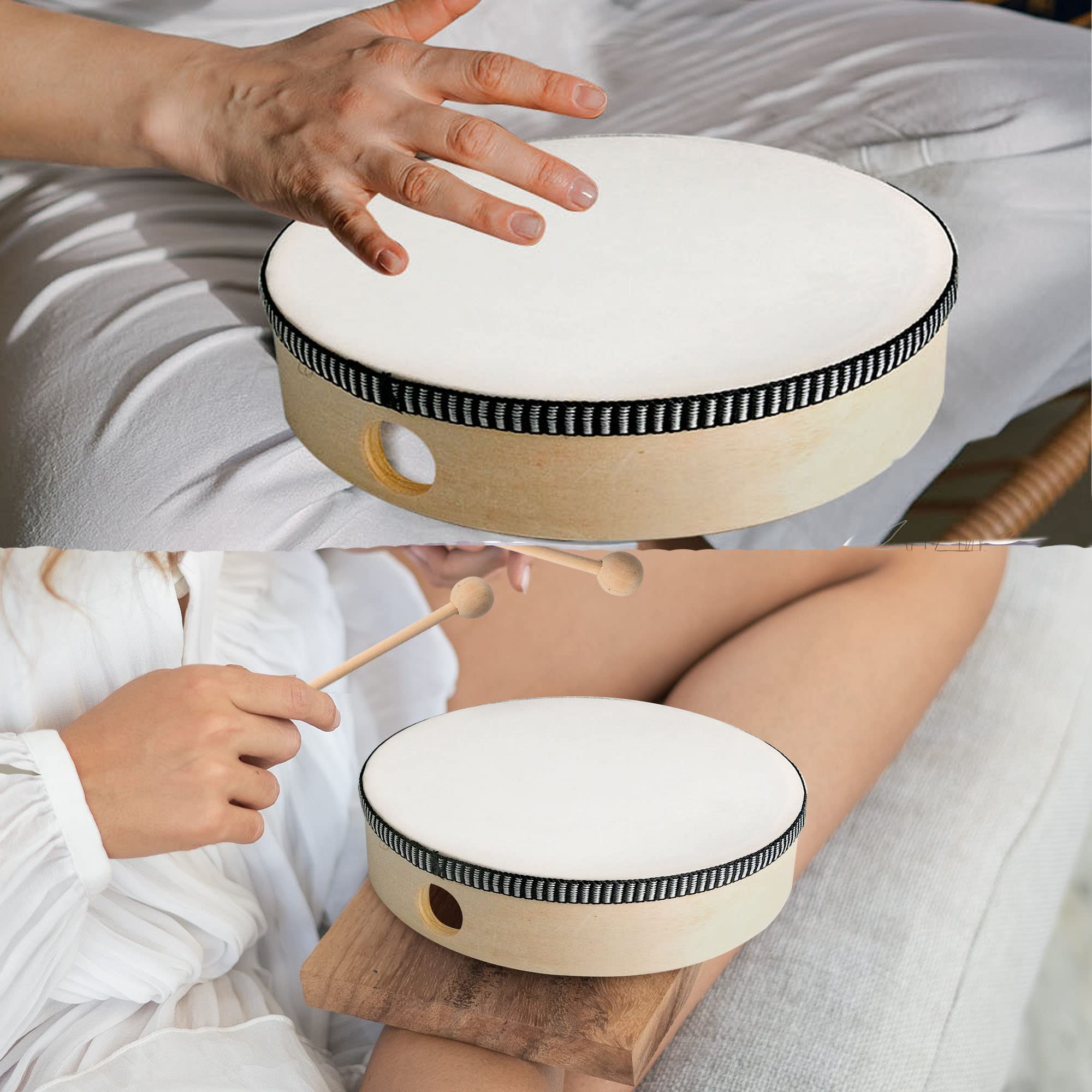 Hand Drums with Drum Stick, 10 8 6 Inch Hand Drums for Adults Percussion Wood Frame Drum Musical Instrument for Party Class Home Supplies - Image 6