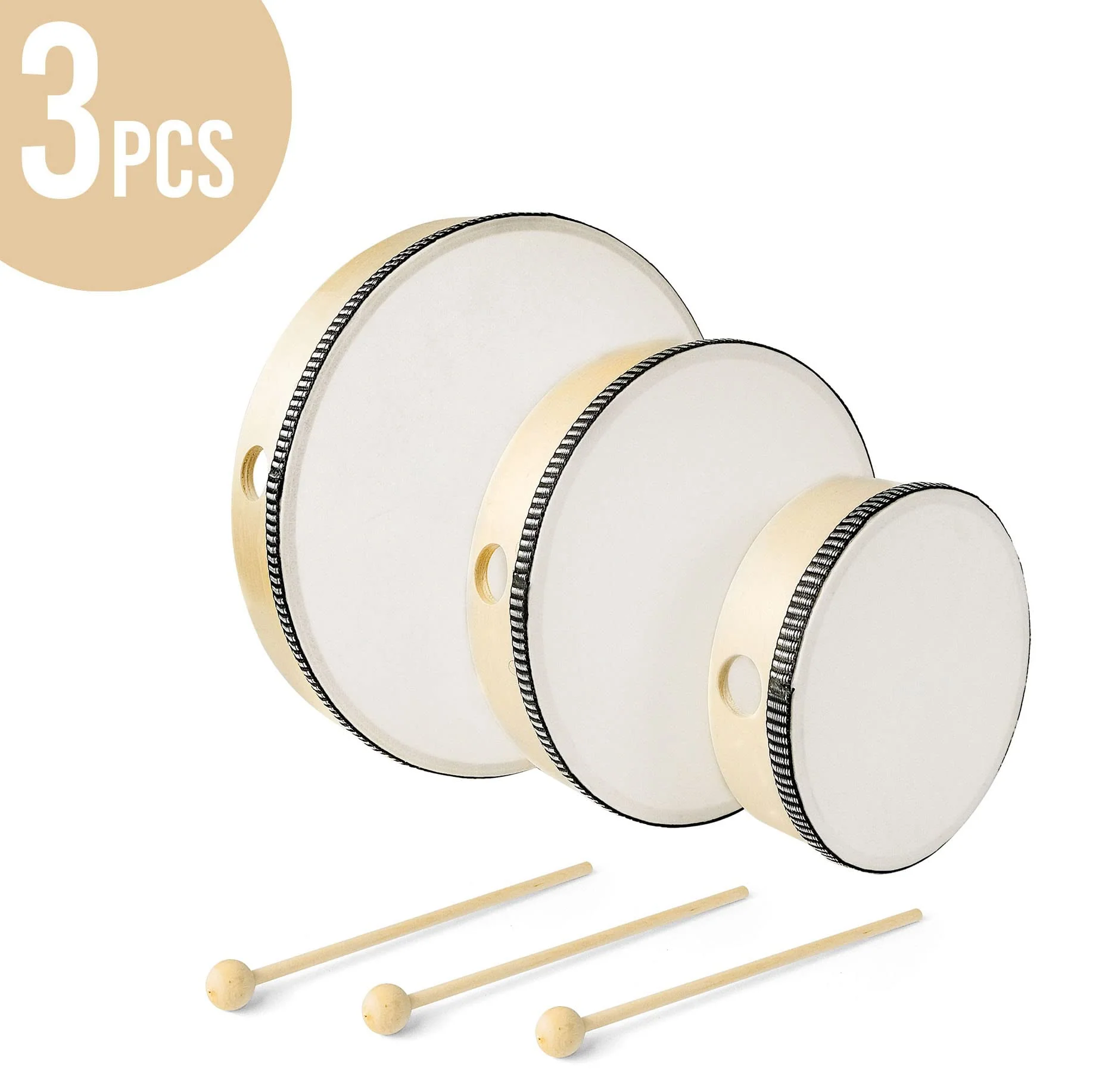 Hand Drums with Drum Stick, 10 8 6 Inch Hand Drums for Adults Percussion Wood Frame Drum Musical Instrument for Party Class Home Supplies - Image 7