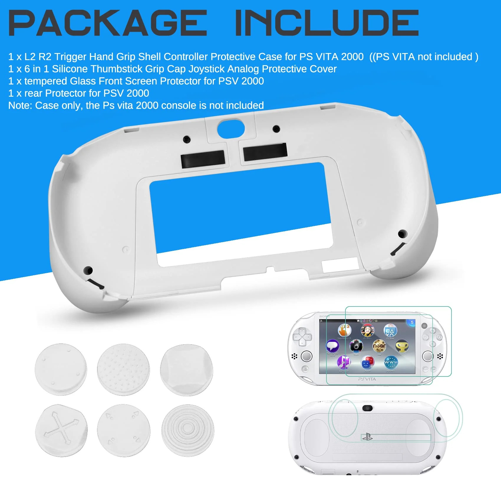 Hand Grip Handle Joypad Protective Case with L2 R2 Trigger Button Grip Shell Controller Protective Case for Sony Playstation PS Vita 2000 PSV 2000 PS Vita Slim.(White) - Image 3