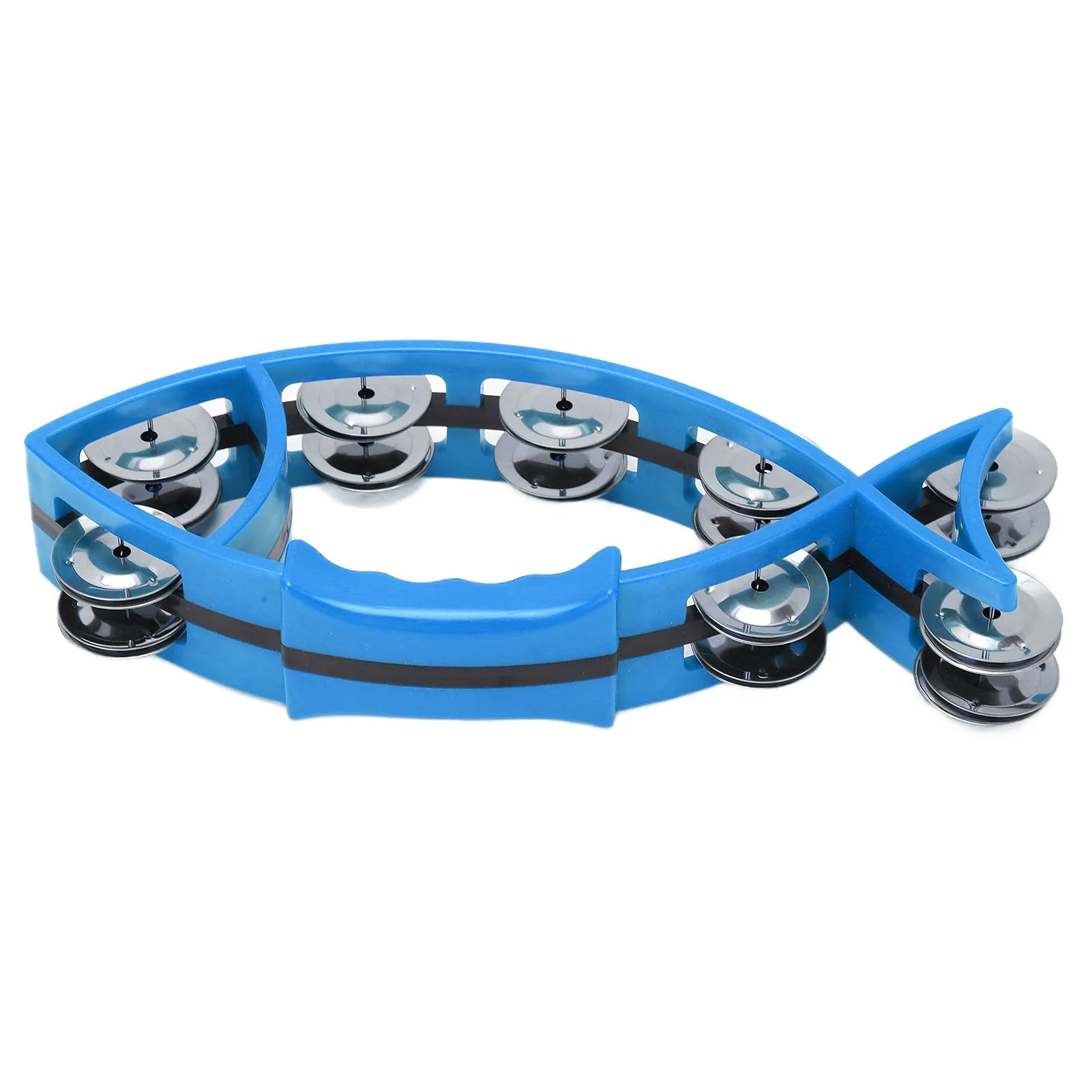 Hand Tambourine Bell Fish Shaped Double Row Tambourines Hand Drum Bell Musical Rhythm Instrument without Burrs(blue) blue