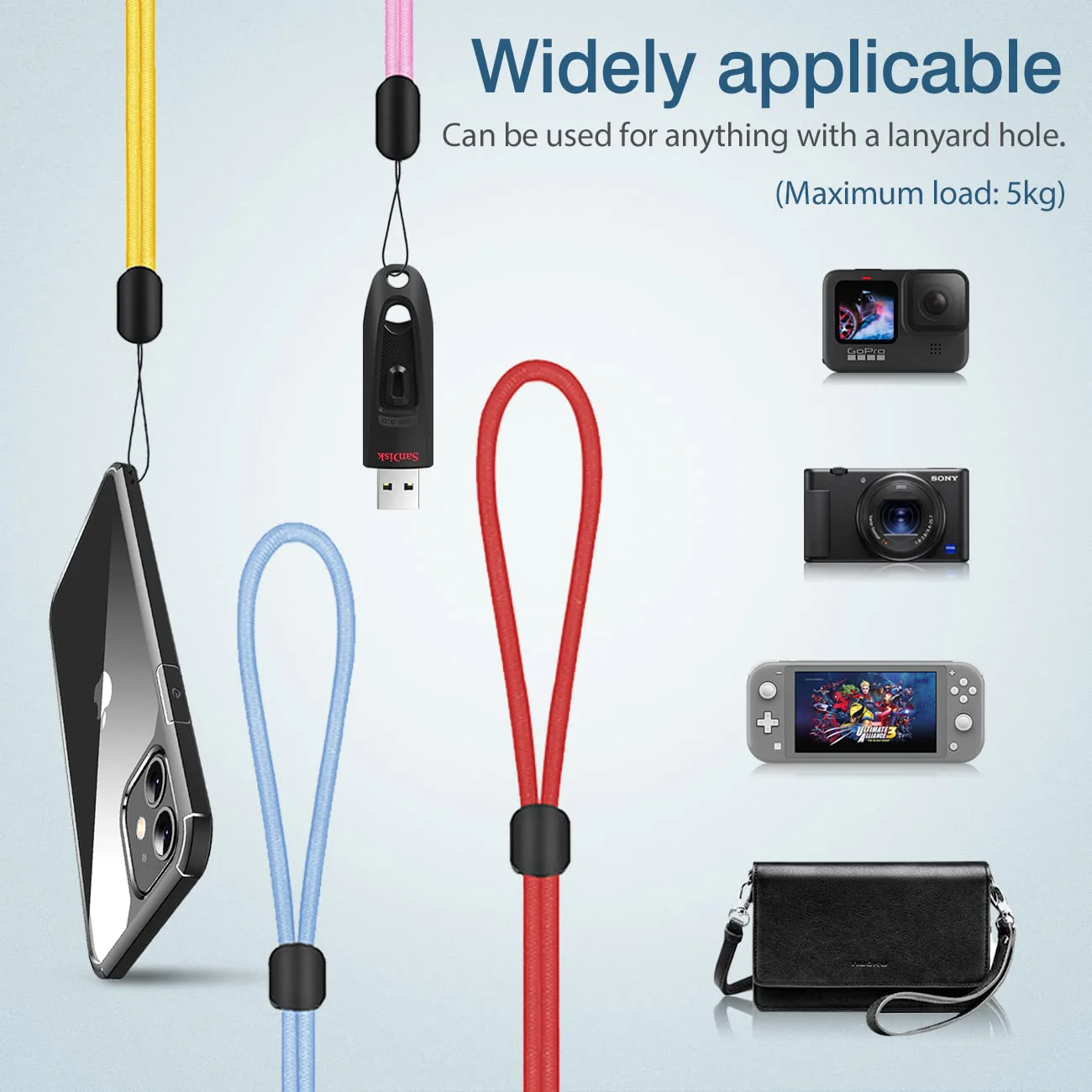 Hand Wrist Strap Lanyard, 6 Pack 9.5inch Adjustable Nylon Wristlet Straps Keychain String for Cell Phone Case Holder, AirPods Pro 2 2022, Camera, Key, GoPro, USB Drive, Ski Glove (Multi-ColorA) Mixcolor 9.5 inches - Image 2