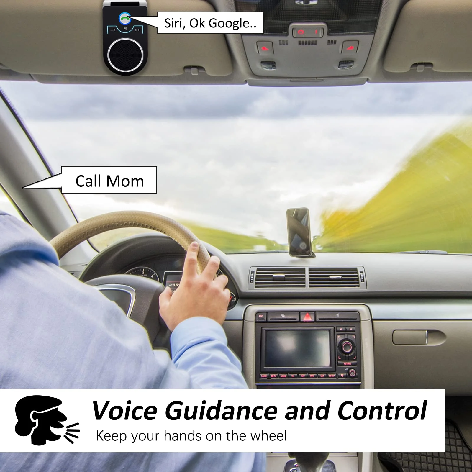 Hands Free Cell Phone Car Kit, Bluetooth 5.0 in Car Speakerphone with Visor Clip, Siri Google Voice Command Support,Built in Mic, Support 2 Phones Connected, Bluetooth Car Speaker for Safe Driving - Image 3