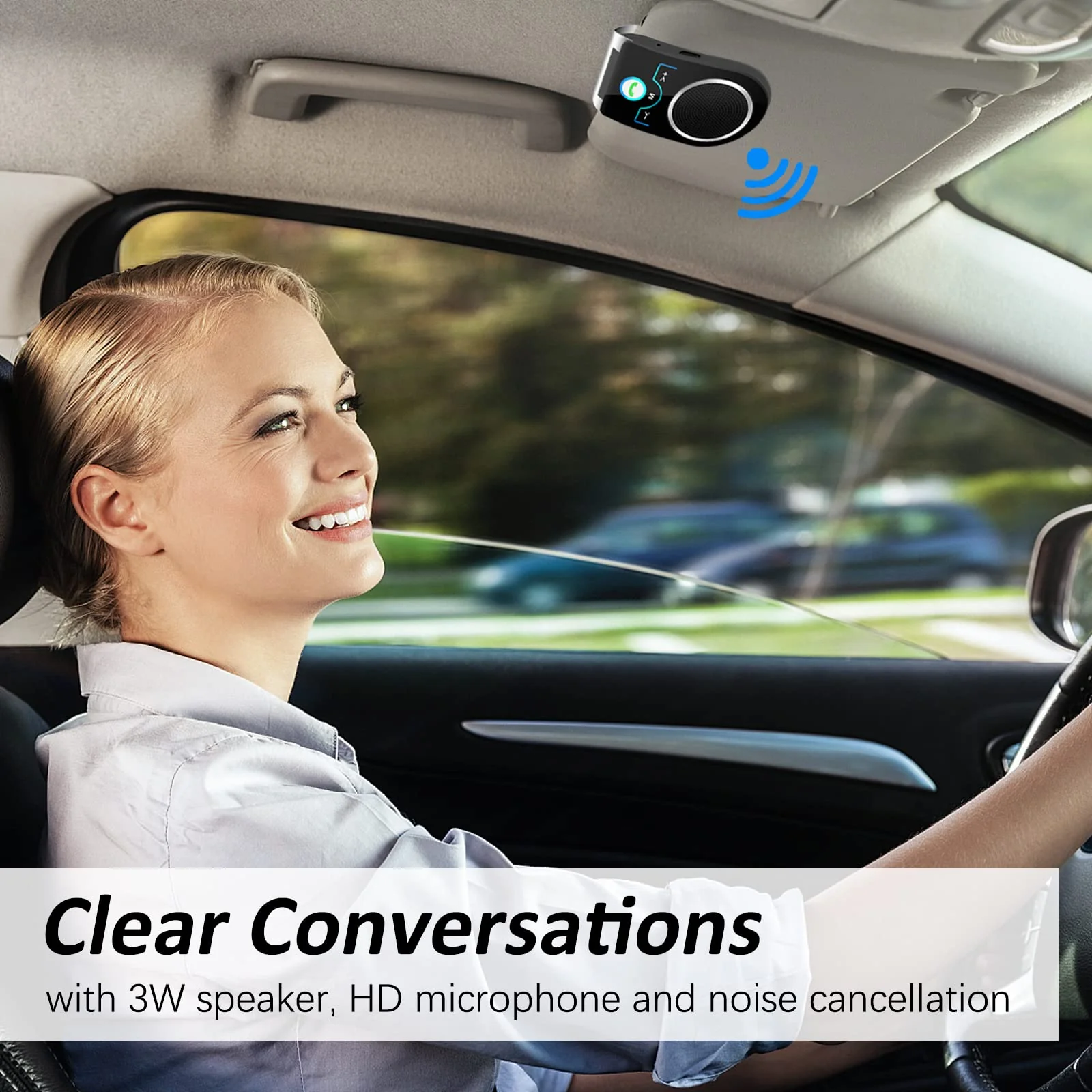 Hands Free Cell Phone Car Kit, Bluetooth 5.0 in Car Speakerphone with Visor Clip, Siri Google Voice Command Support,Built in Mic, Support 2 Phones Connected, Bluetooth Car Speaker for Safe Driving - Image 4