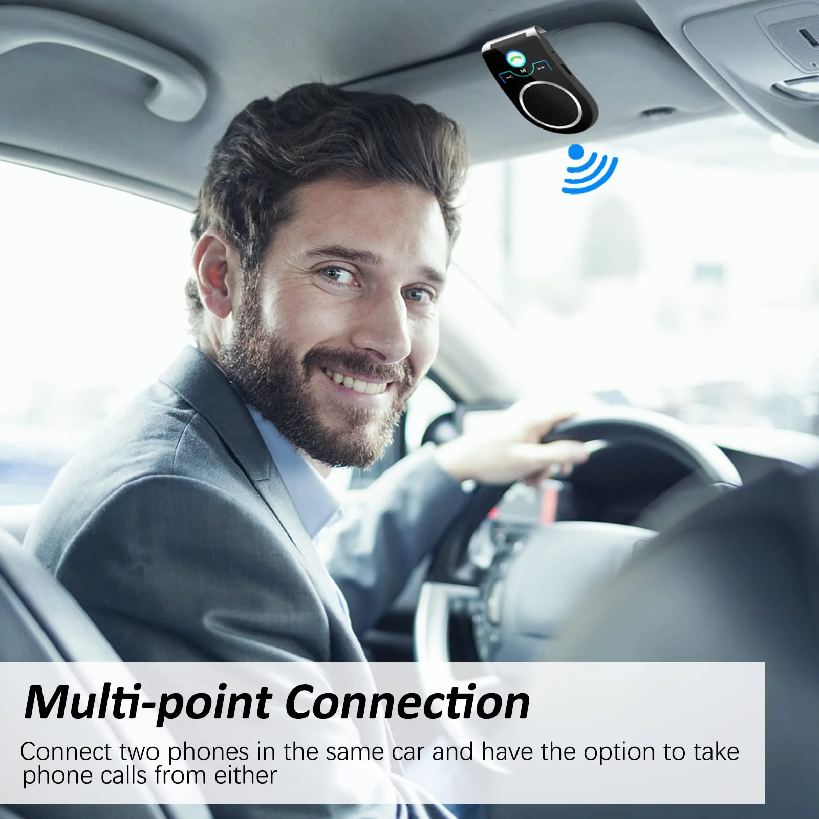 Hands Free Cell Phone Car Kit, Bluetooth 5.0 in Car Speakerphone with Visor Clip, Siri Google Voice Command Support,Built in Mic, Support 2 Phones Connected, Bluetooth Car Speaker for Safe Driving - Image 5