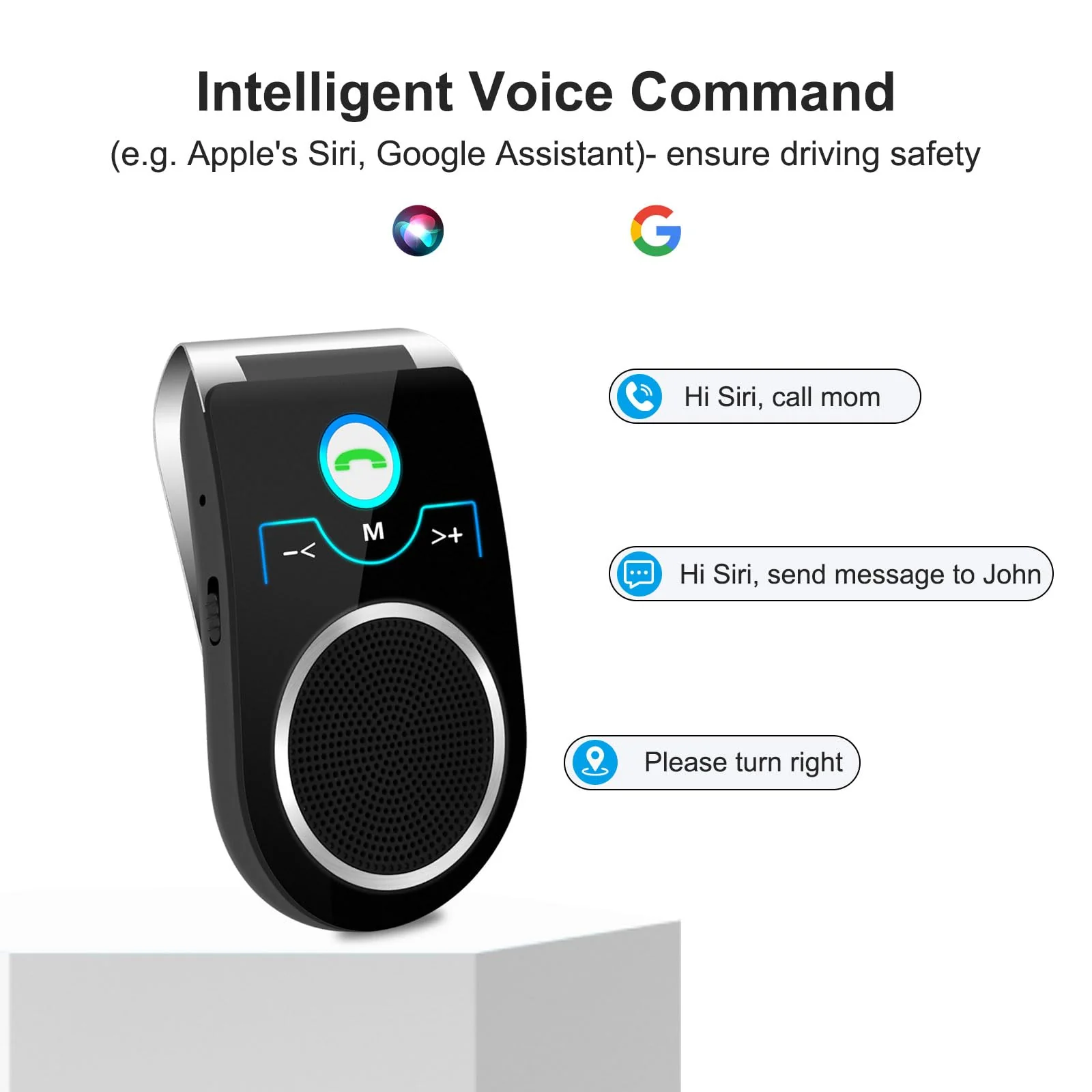 Hands Free Cell Phone Car Kit, Bluetooth Car Speaker for Cell Phone, Bluetooth 5.0 in Car Speakerphone with Visor Clip, Siri Google Voice Command Support,Built in Mic, Support 2 Phones Connected - Image 4