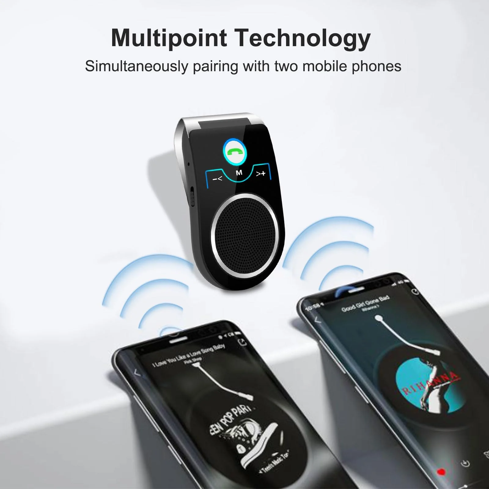 Hands Free Cell Phone Car Kit, Bluetooth Car Speaker for Cell Phone, Bluetooth 5.0 in Car Speakerphone with Visor Clip, Siri Google Voice Command Support,Built in Mic, Support 2 Phones Connected - Image 5