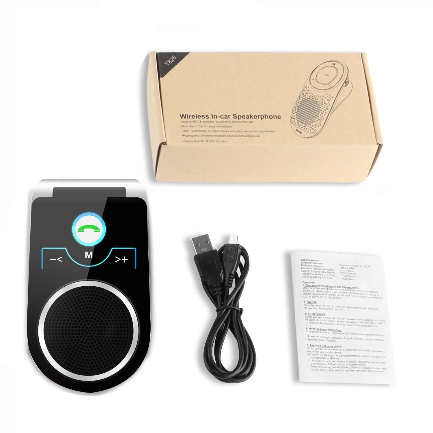 Hands Free Cell Phone Car Kit, Bluetooth Car Speaker for Cell Phone, Bluetooth 5.0 in Car Speakerphone with Visor Clip, Siri Google Voice Command Support,Built in Mic, Support 2 Phones Connected - Image 7