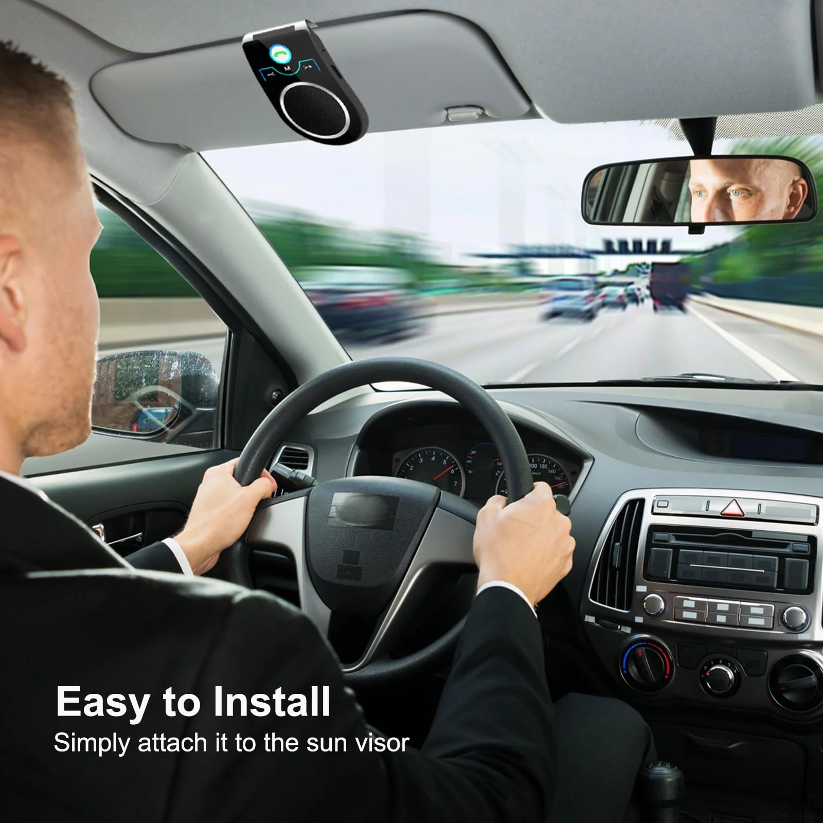 Hands Free Cell Phone Car Kit, Bluetooth Car Speaker for Cell Phone, Bluetooth 5.0 in Car Speakerphone with Visor Clip, Siri Google Voice Command Support,Built in Mic, Support 2 Phones Connected - Image 8