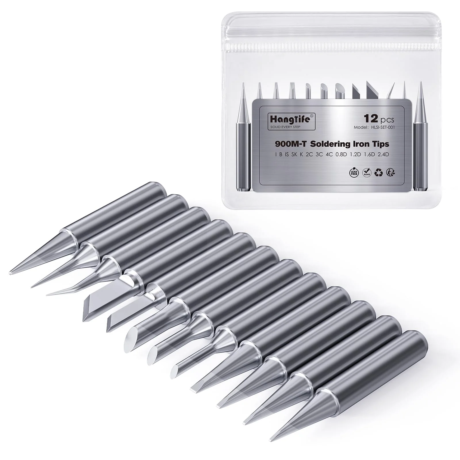 HANGLIFE 900M Soldering Iron Tips for Hakko, Yihua, Atten, Quick, Ryobi, and More Soldering Stations/Guns - Replacement Solder Tips for Welding Equipment & Accessories (12 pcs) Kit 1