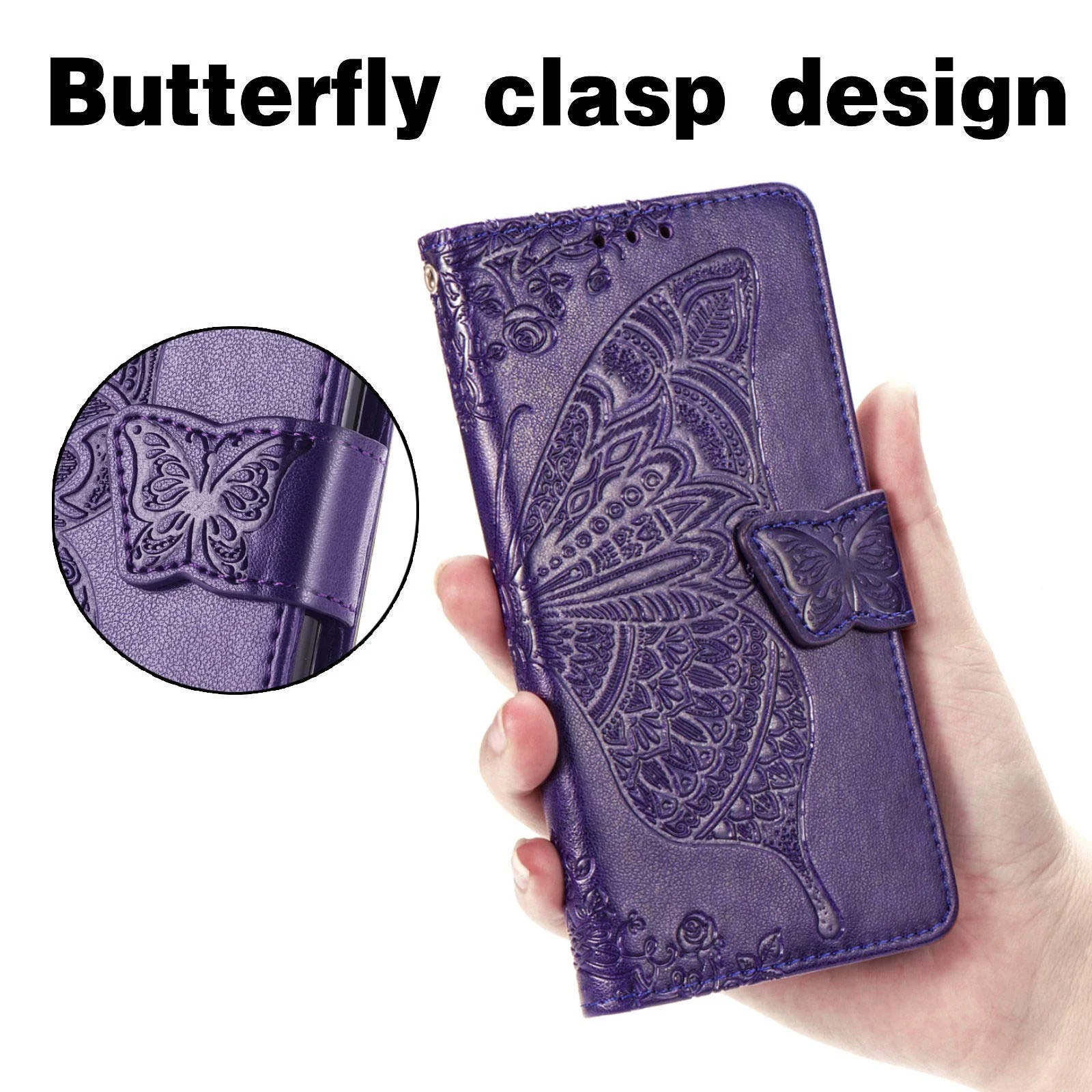 HAOTP for Samsung Galaxy A15 5G Phone Case Wallet,Women Flip Folio Cover Credit Card Holders Emboss Butterfly Flower PU Leather Purse Wrist Strap Kickstand Case for Samsung Galaxy A15 5G Purple - Image 5