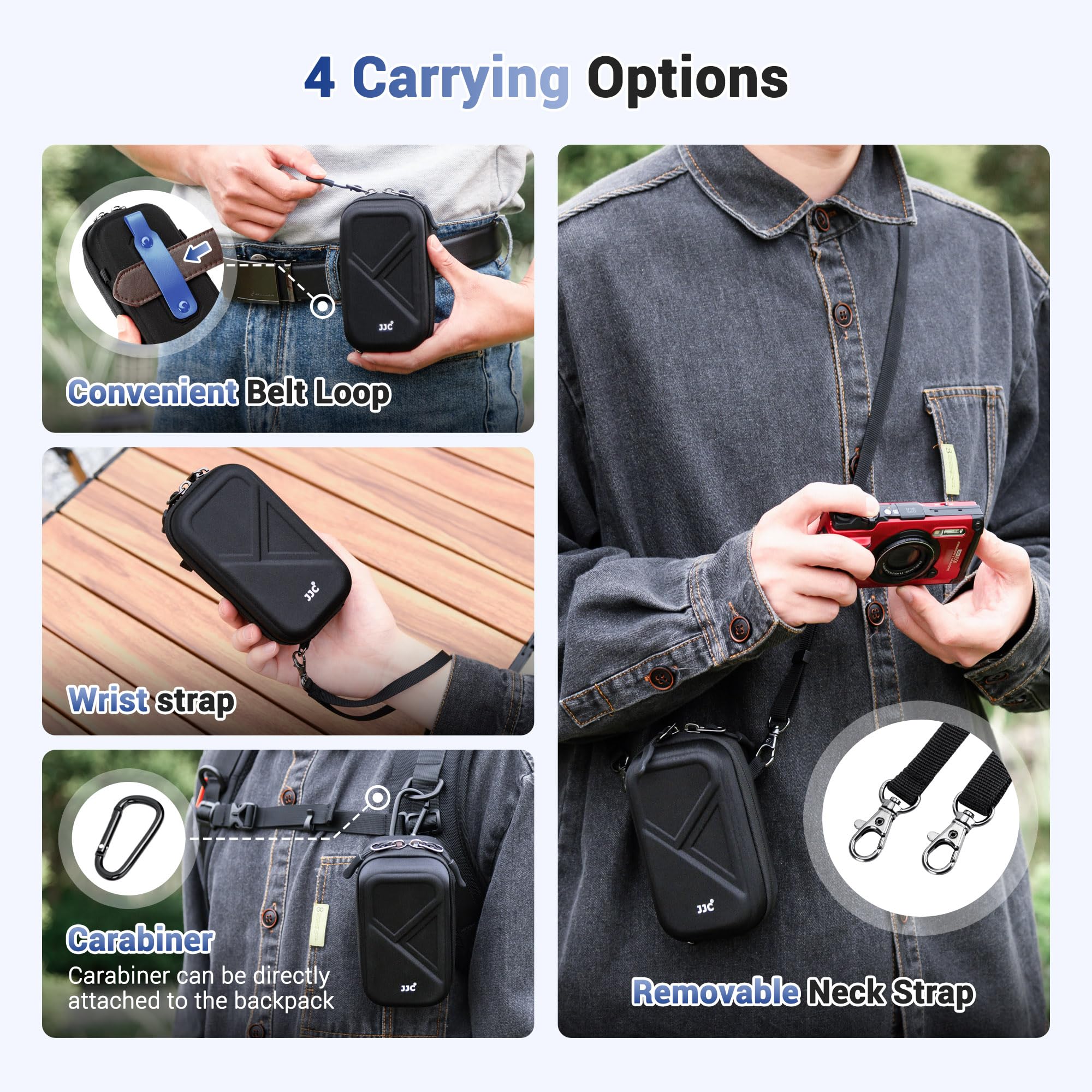 Hard Belt Camera Travel Case with Shoulder Strap Carabiner,Compact Camera Pouch for G7X Mark II Olympus TG-7 TG-6 TG-5 TG-4 Ricoh GR3 GR3X HDF Sony ZV-1 II ZV1 ZV-1F RX100 VII VI VA IV III II & More - Image 3