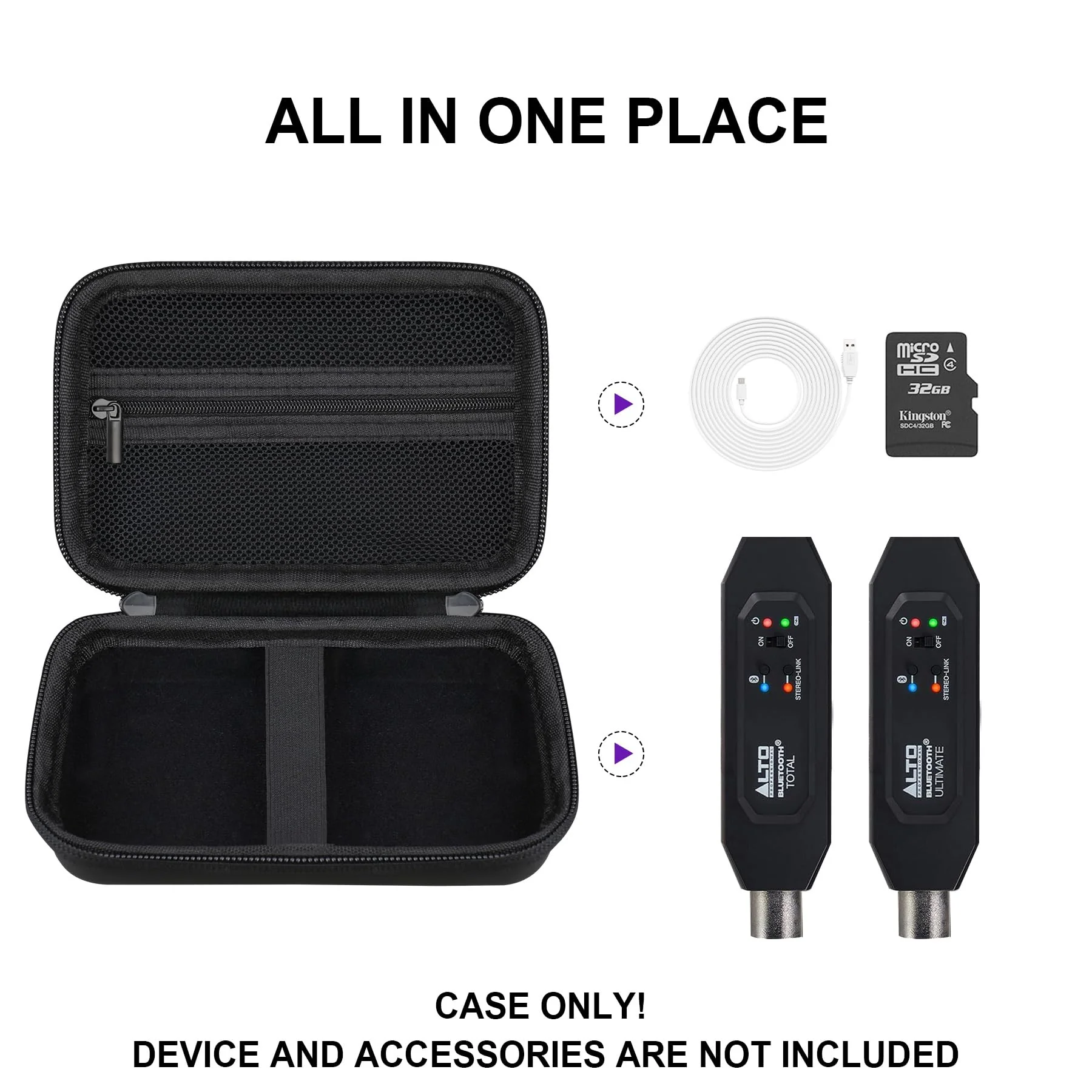 Hard Carrying Case for Alto Professional Bluetooth Total 2/ Bluetooth Ultimate, Bluetooth Receiver Travel Storage Holder with Zipper Mesh Bag for USB Charging Cable, SD Card, Black - Image 2