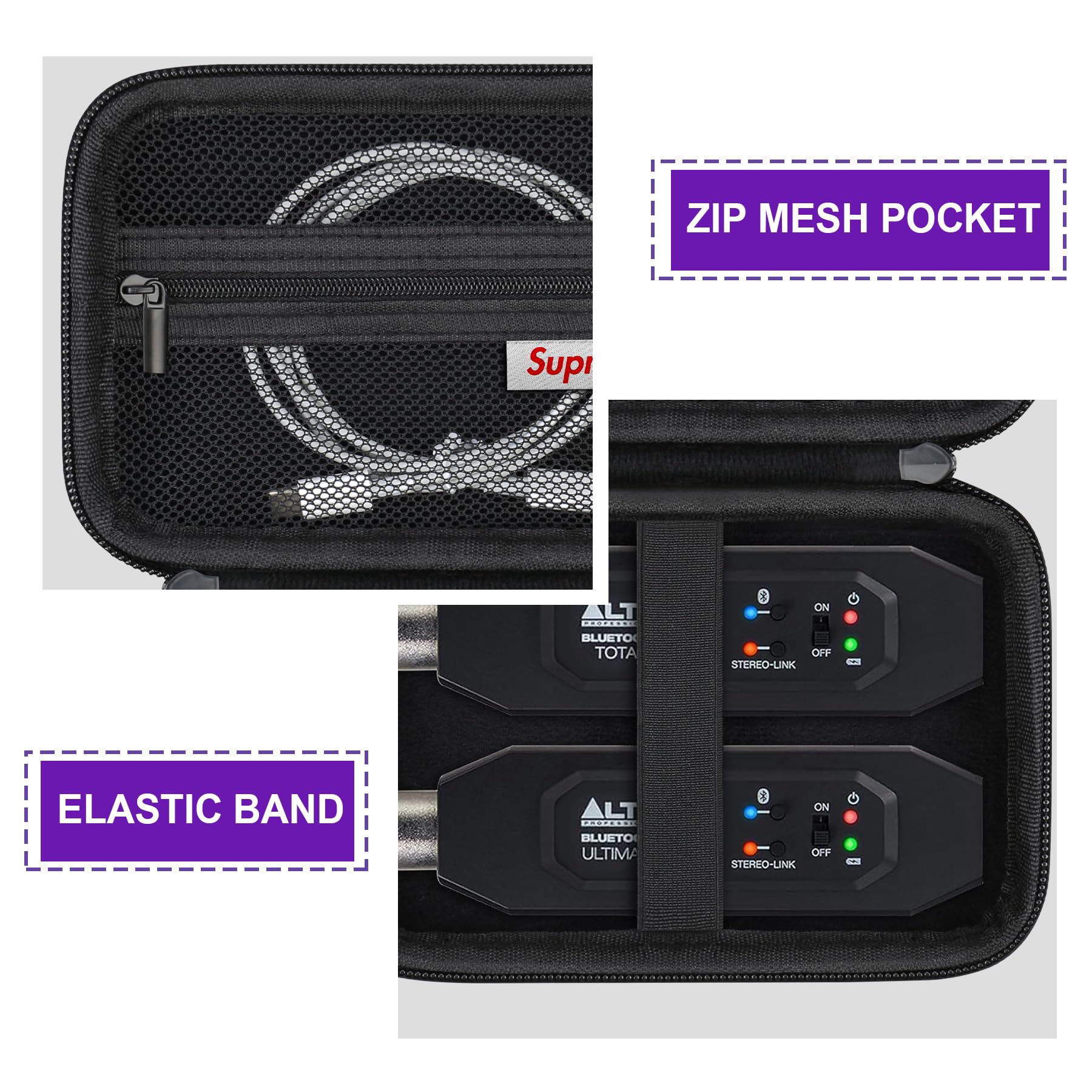 Hard Carrying Case for Alto Professional Bluetooth Total 2/ Bluetooth Ultimate, Bluetooth Receiver Travel Storage Holder with Zipper Mesh Bag for USB Charging Cable, SD Card, Black - Image 4