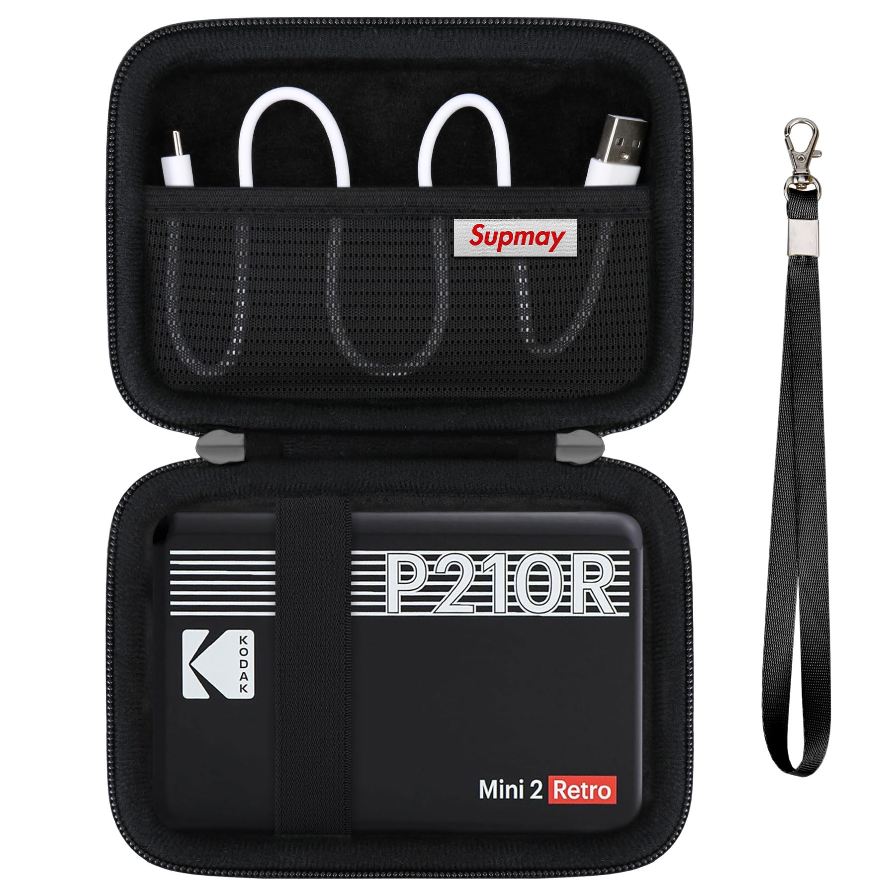 Hard Carrying Case for KODAK Mini 2 Retro 4PASS Portable Photo Printer, Instant Printer Travel Storage Holder with Mesh Pocket for USB Cable and Other Accessories, Black