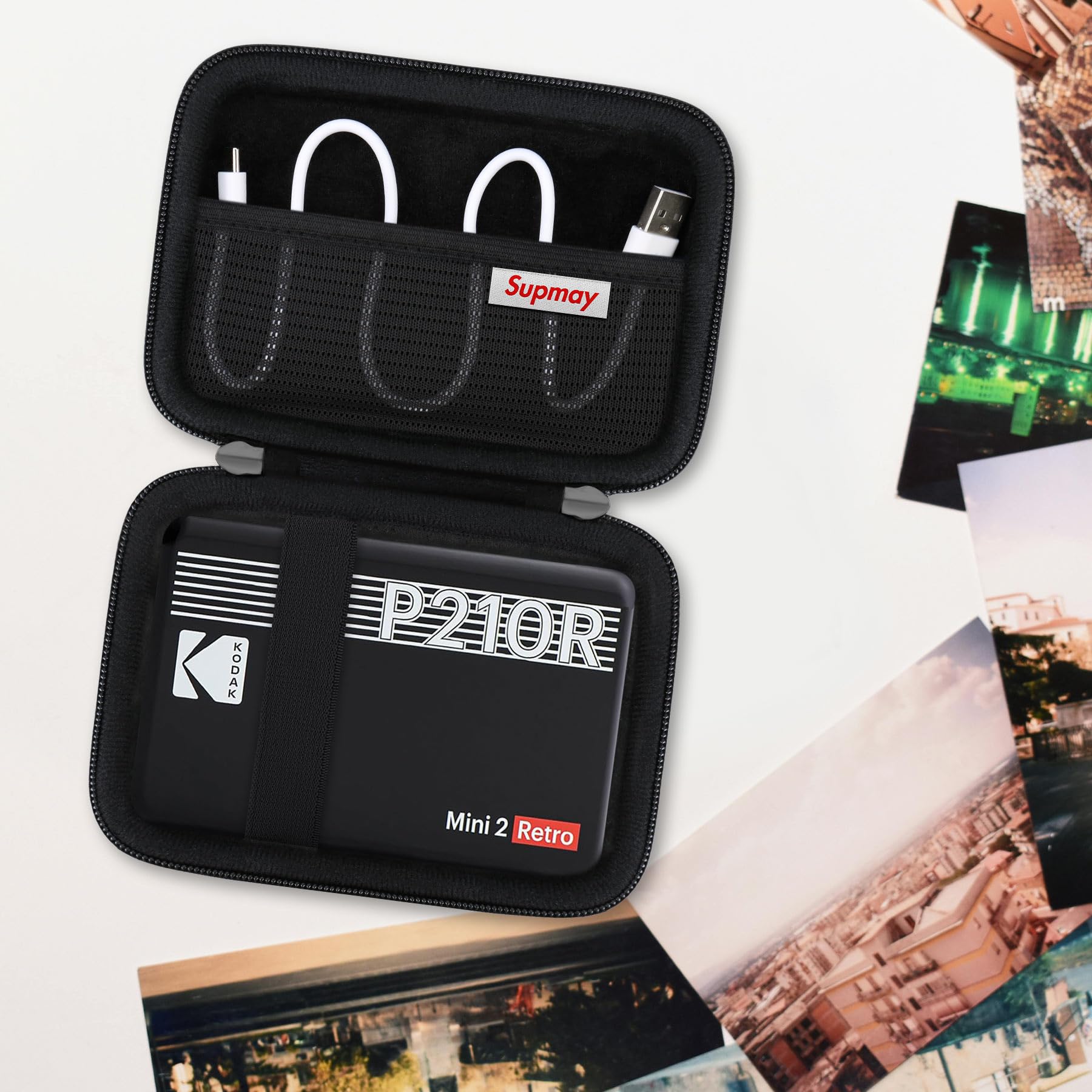 Hard Carrying Case for KODAK Mini 2 Retro 4PASS Portable Photo Printer, Instant Printer Travel Storage Holder with Mesh Pocket for USB Cable and Other Accessories, Black - Image 6