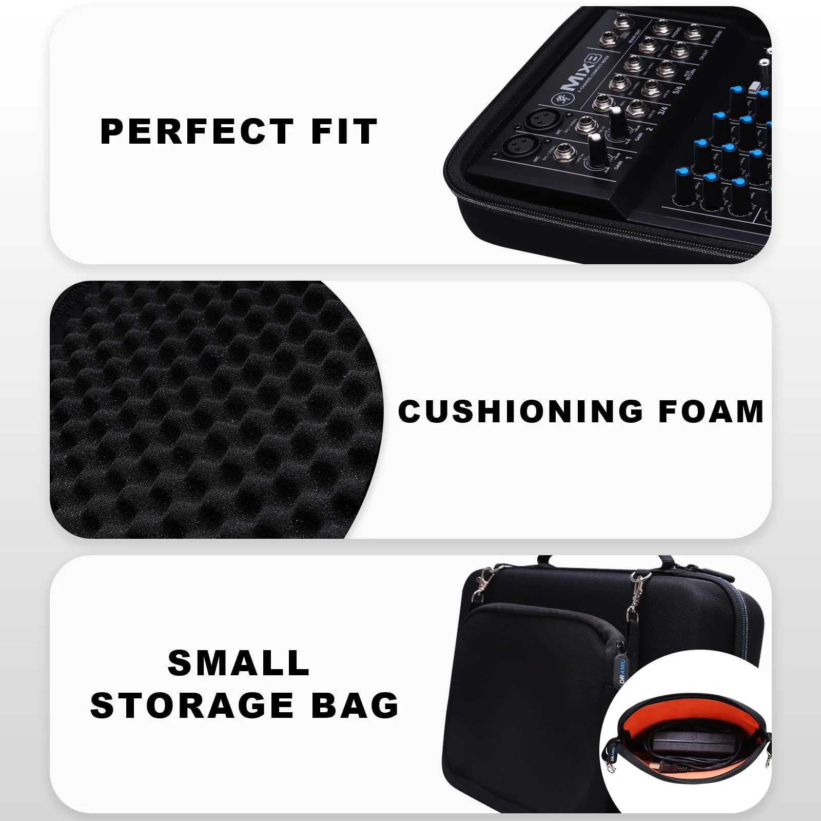 Hard Case Compatible with Behringer FLOW 8 / Xenyx 1002SFX, Mackie MobileMix 8-channel, Mackie Mix8 / ProFX6v3+ / ProFX6v3 Compact Mixer with Small Storage Bag, Travel Carrying Case - Image 3