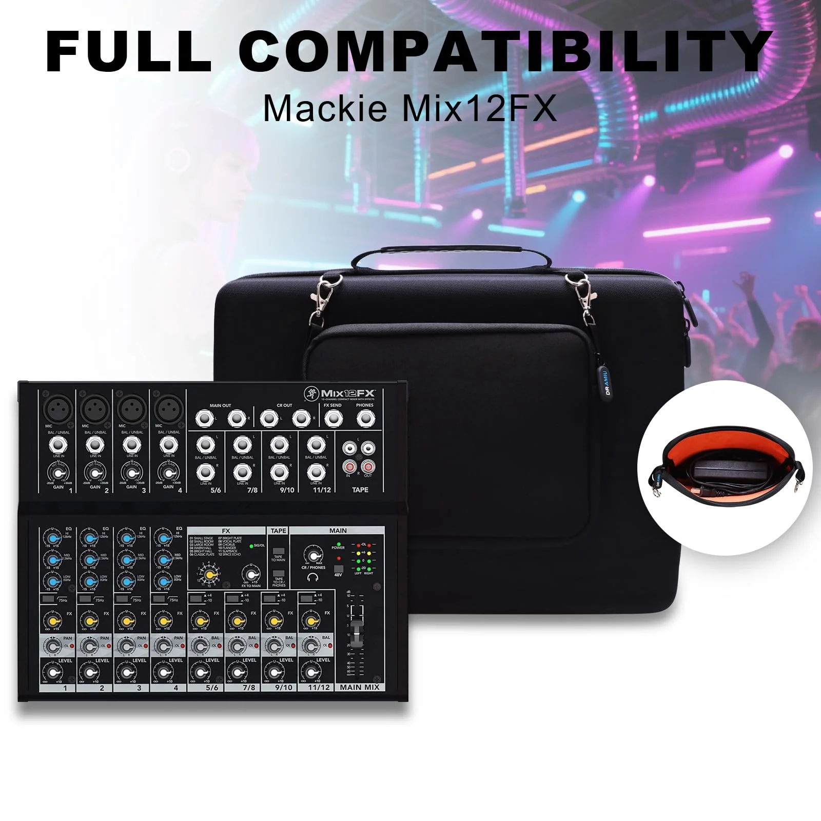 Hard Case Compatible with Mackie Mix12FX, Behringer Xenyx 1202SFX 12-Channel Streaming Mixer with Small Storage Bag, Travel Carrying Protective Case - Image 2