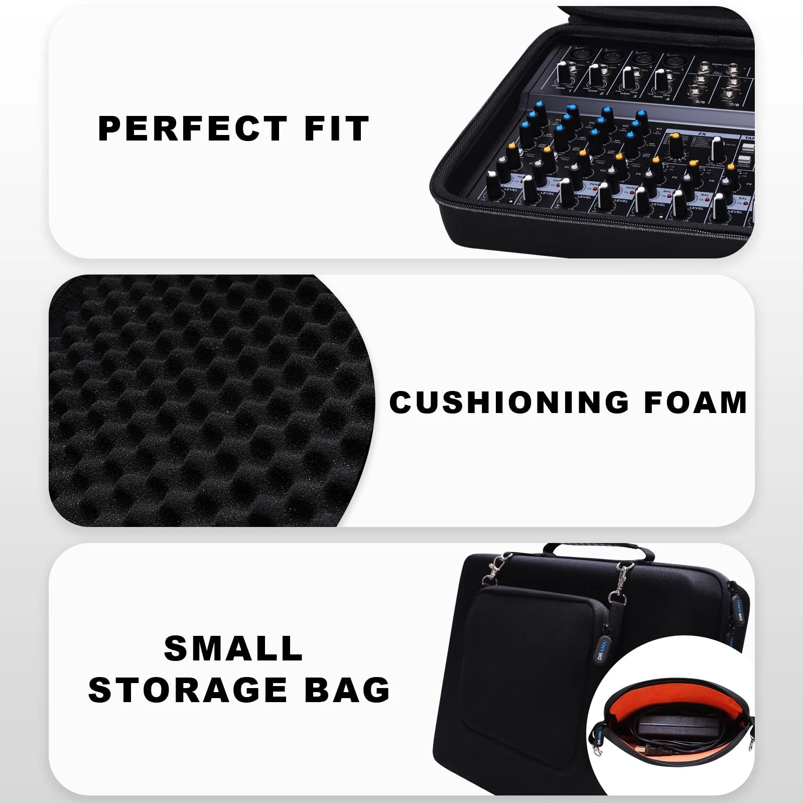 Hard Case Compatible with Mackie Mix12FX, Behringer Xenyx 1202SFX 12-Channel Streaming Mixer with Small Storage Bag, Travel Carrying Protective Case - Image 3
