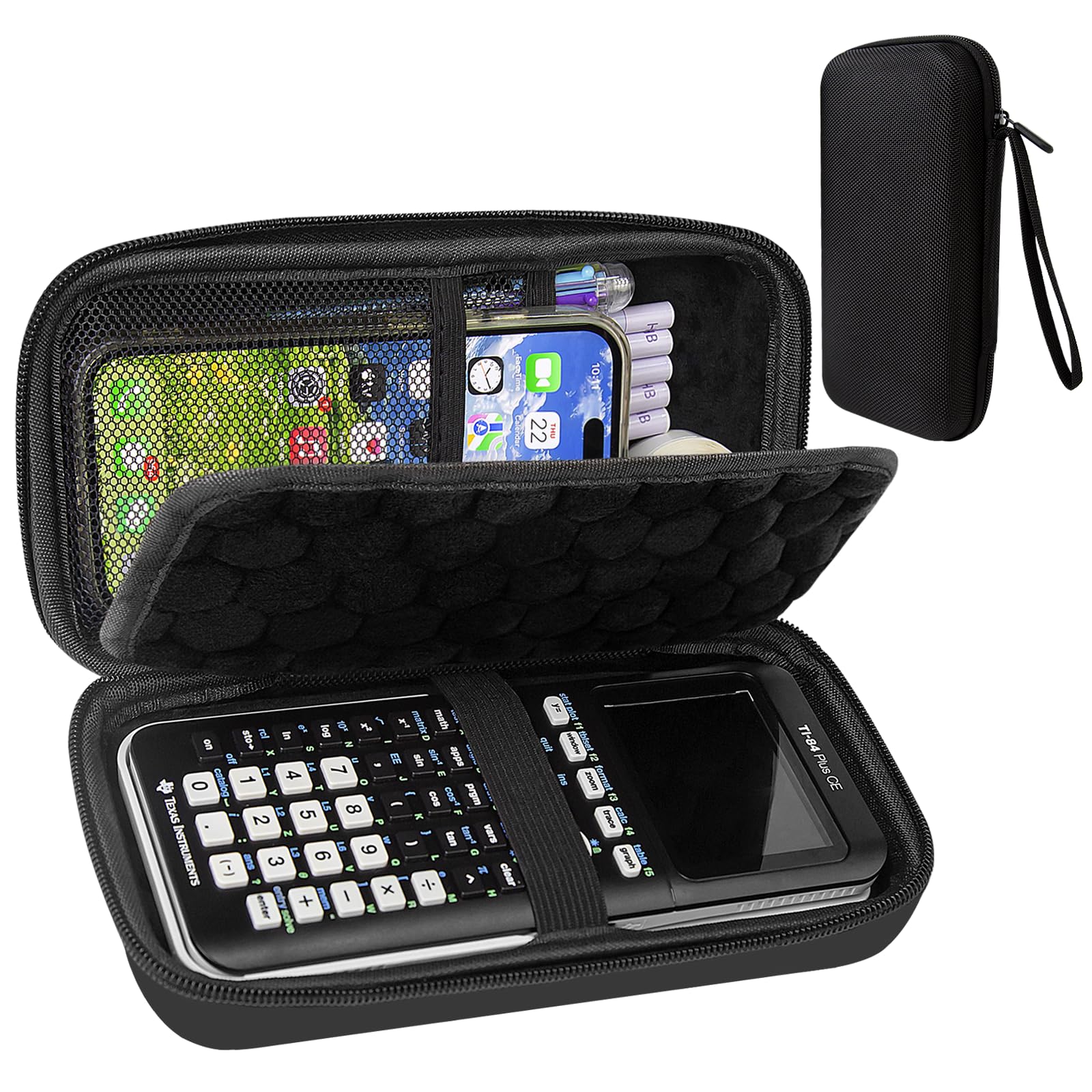 Hard Case Compatible with Texas Instruments TI-84 Plus CE/TI-84 Plus/TI-Nspire CX II CAS/TI-Nspire CX II/TI-83 Plus/Casio fx-9750GII Graphing Calculator, Storage Box with Bubble Protection-Black