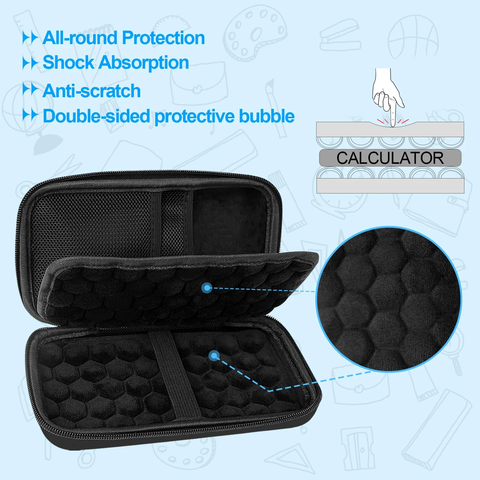 Hard Case Compatible with Texas Instruments TI-84 Plus CE/TI-84 Plus/TI-Nspire CX II CAS/TI-Nspire CX II/TI-83 Plus/Casio fx-9750GII Graphing Calculator, Storage Box with Bubble Protection-Black - Image 4