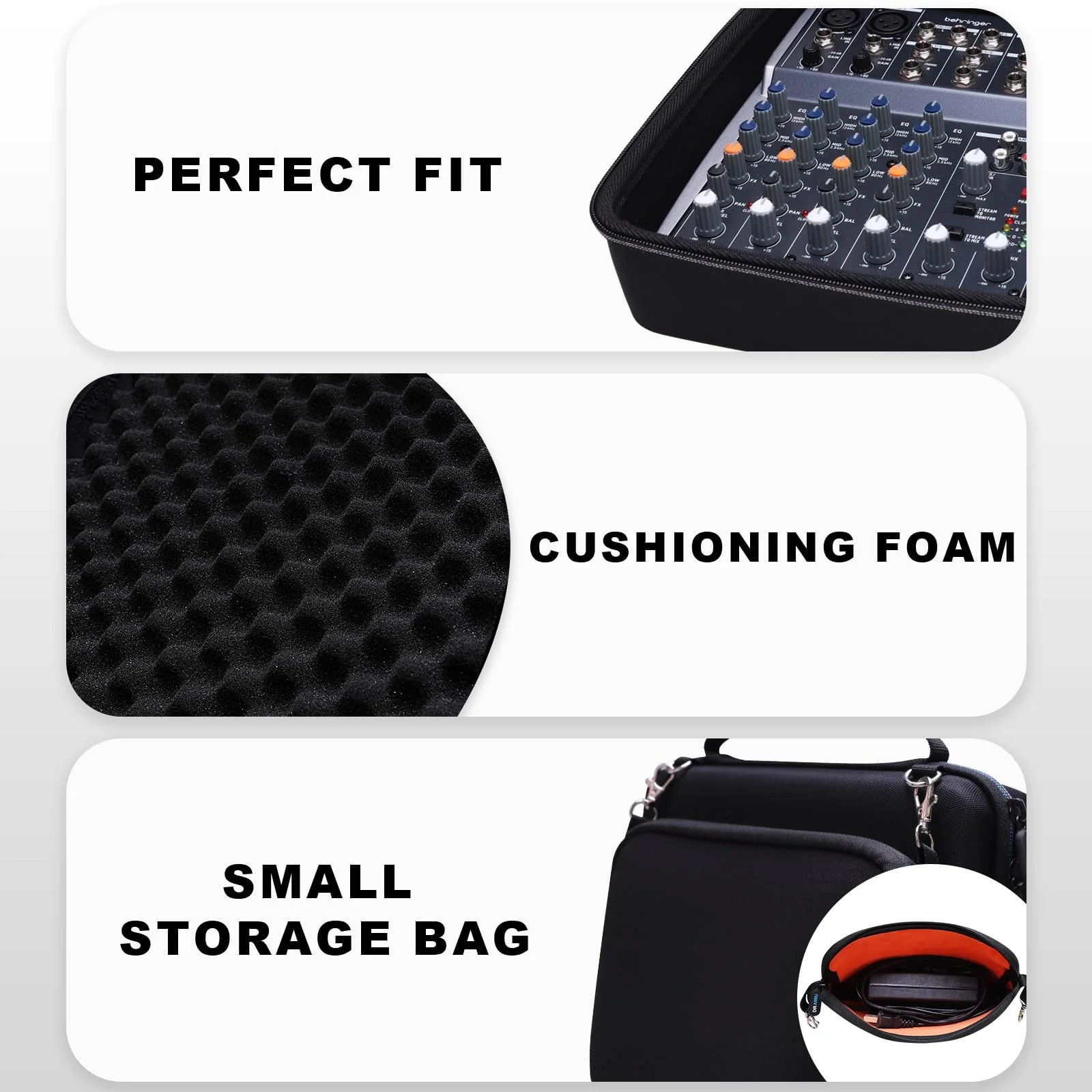 Hard Case Compatible with YAMAHA MG06X / AG06MK2 / MG06 6-Input / AG03MK2, Behringer Xenyx 802S Compact Streaming Mixer with Small Storage Bag, Travel Carrying Protective Case - Image 3