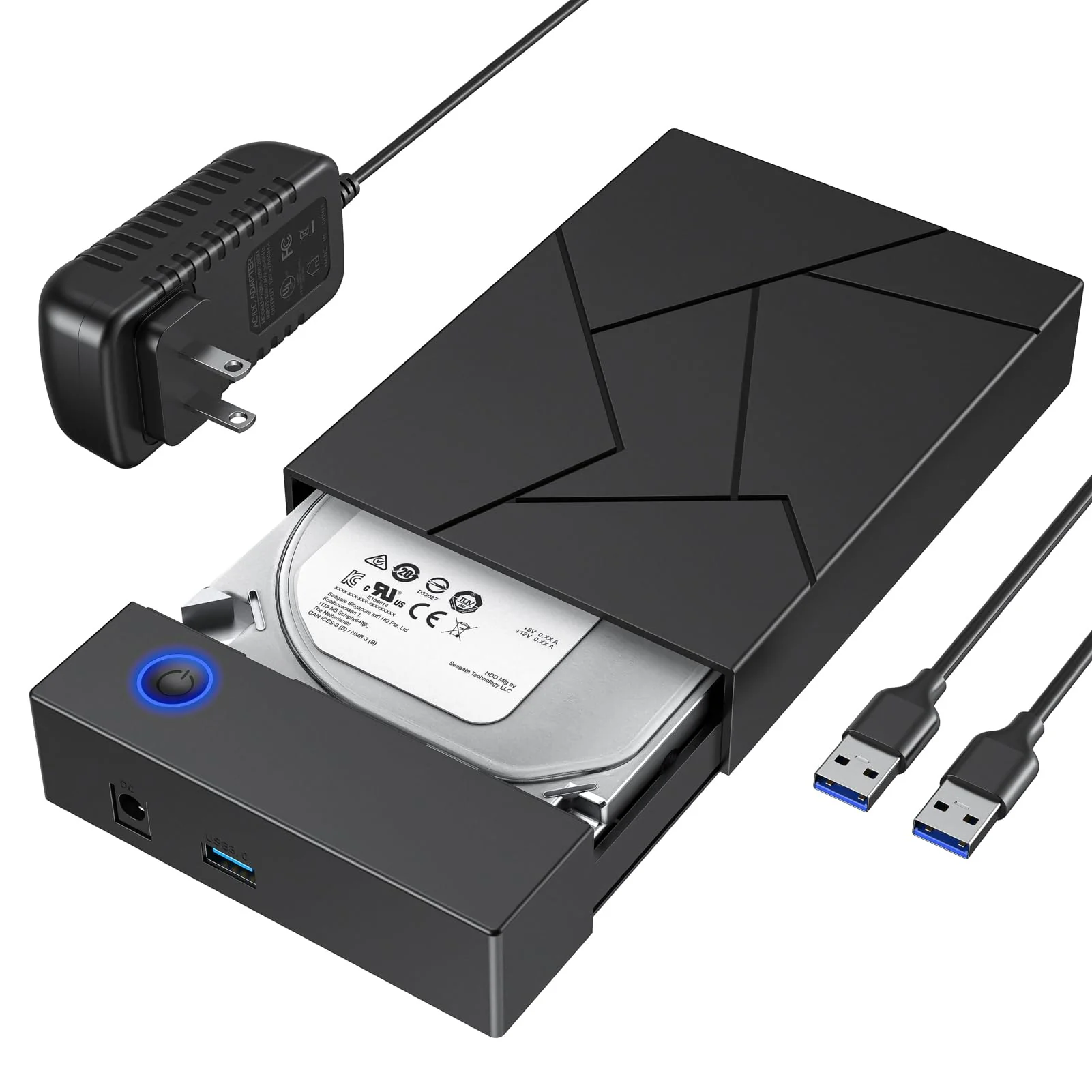 Hard Drive Enclosure 3.5, FEMORO USB 3.0 External Hard Drive Case with 12V Power Adapter for 3.5 2.5 inch SATA HDD SSD Reader, up to 8TB, Support UASP for Laptop Computer 2.5''+3.5''