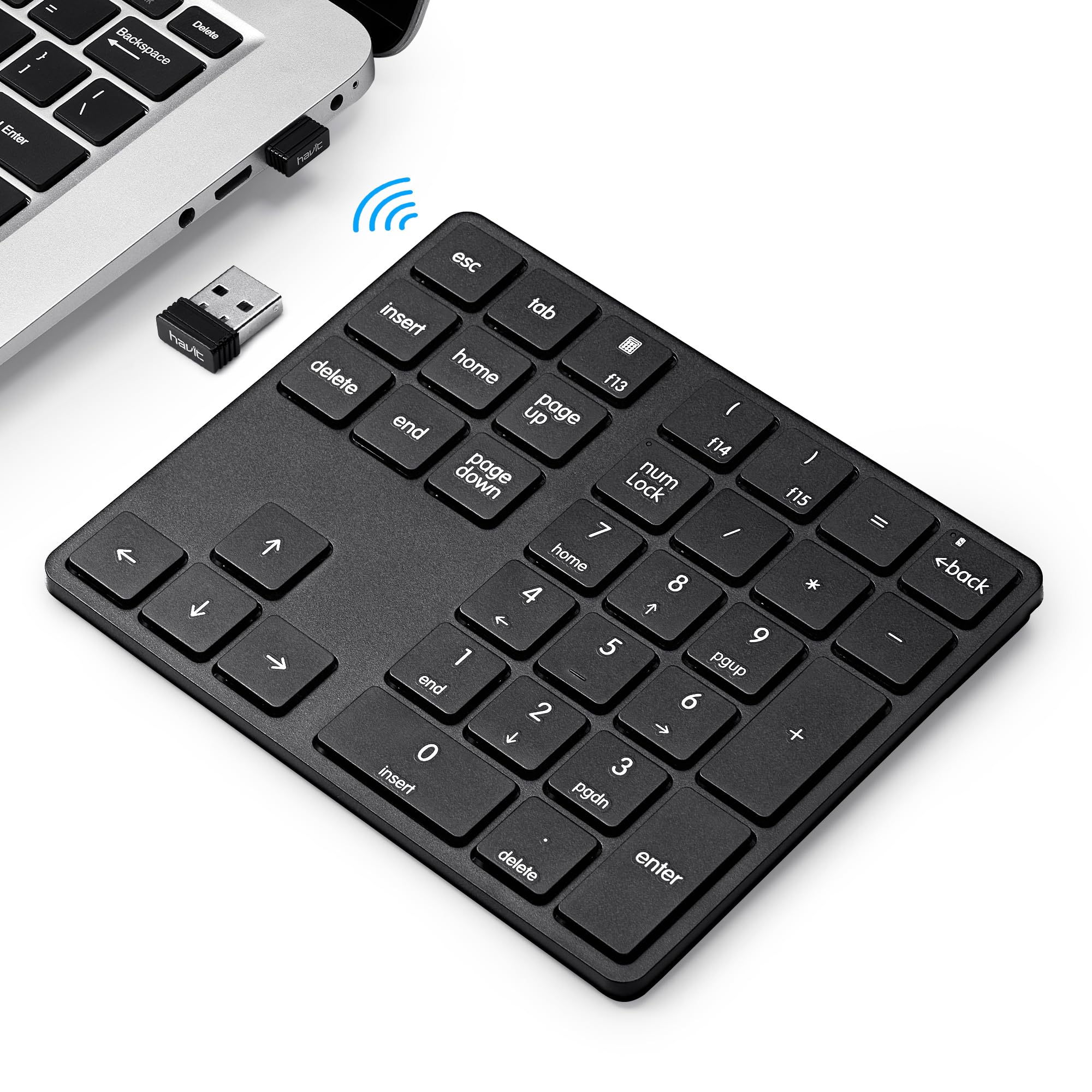 havit Wireless Number Pad for Laptop, Fully Compatible with Mac OS, iPad, Windows, and Android Devices – 2.4G Rechargeable 34-Key Numeric Keypad