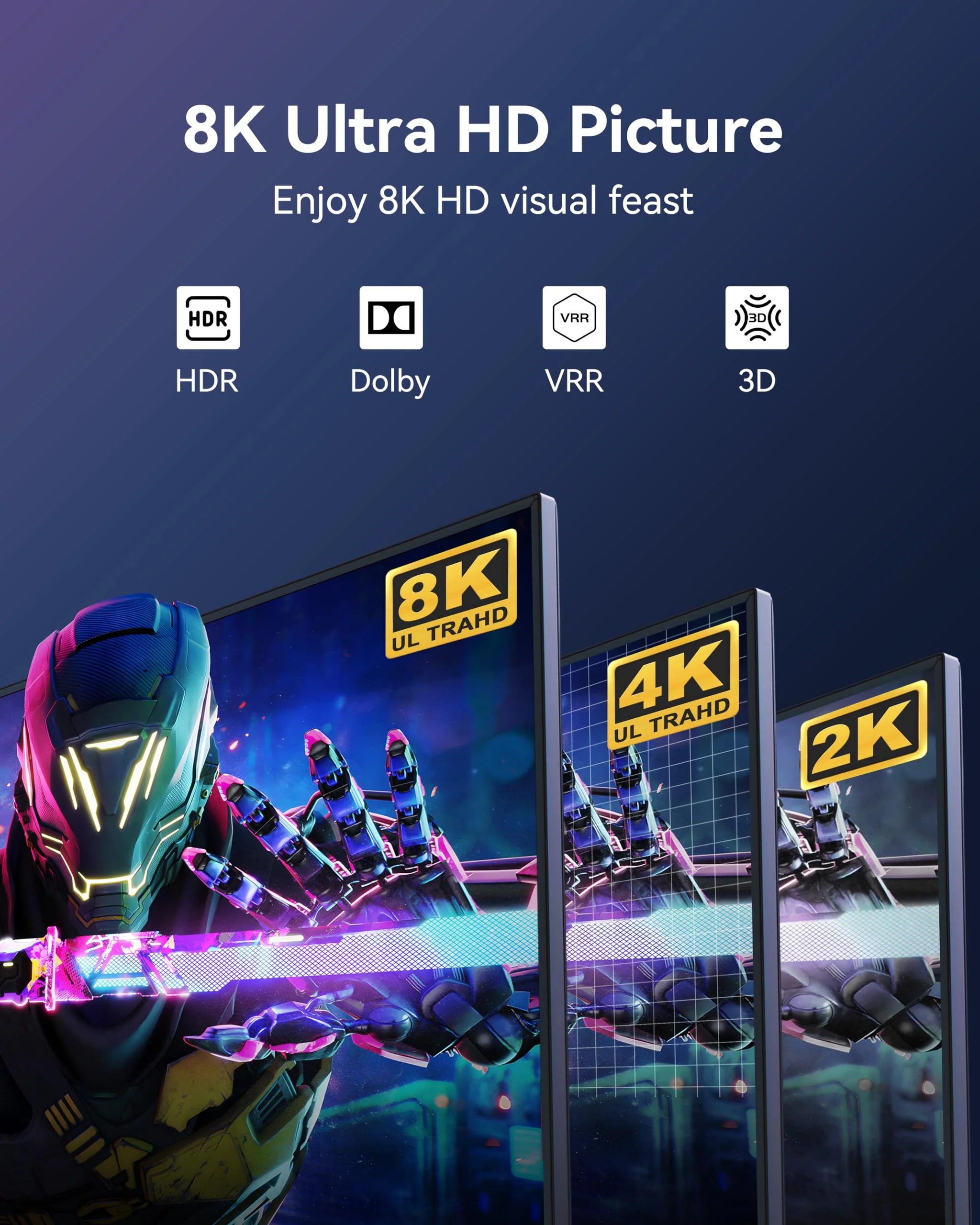 HDMI 2.1 Switch FOLODA 8K HDMI Switcher, Ultra HD 8K@60Hz 2 in 1 Out HDMI Splitter, 4K@120Hz Aluminum HDMI Switcher Selector for PS5/4/3 Xbox, Apple TV, Nintendo Switch, Roku, Fire Stick - Image 3
