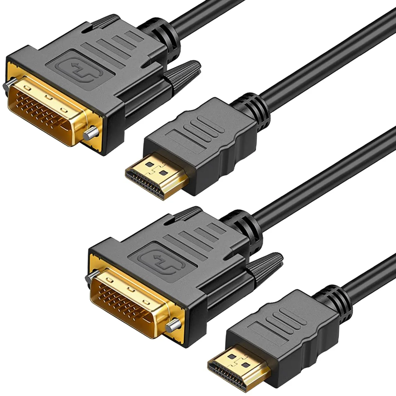 HDMI A to DVI Adapter Cable 6ft, 2 Pack Bi-Directional 1080 DVI-D to HDMI Cable Male to Male, High-Speed Gold-Plated HDMI to DVI for Raspberry Pi, Roku, X-Box One, PS3/4/5, Graphics Card