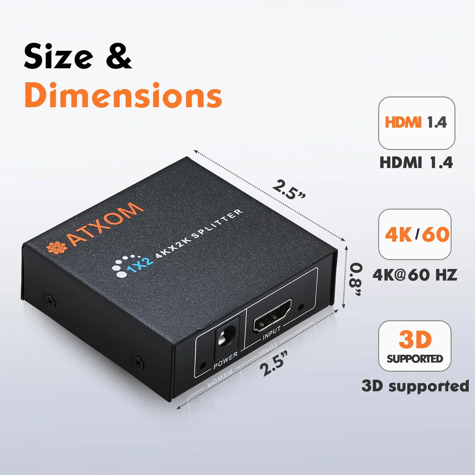 HDMI Splitter 1 in 2 Out - 1x2 HDMI Display Duplicate/Mirror - Powered Splitter 4K @ 60Hz, Also Full HD 1080P, One Source to Two Identical Displays - Image 6