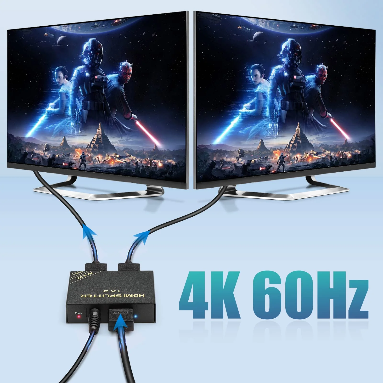 HDMI Splitter 1 in 2 Out 60Hz - HDCP 2.3, HDR, Dolby Atmos/DTS5.1/7.1 - Compatible with Firestick 4k Max, PS3/PS5 & Elgato HD60s/x/Pro, Apple TV 4K, Retrotink, Roku soundbar, NOT for Phone HB-SP102B - Image 2
