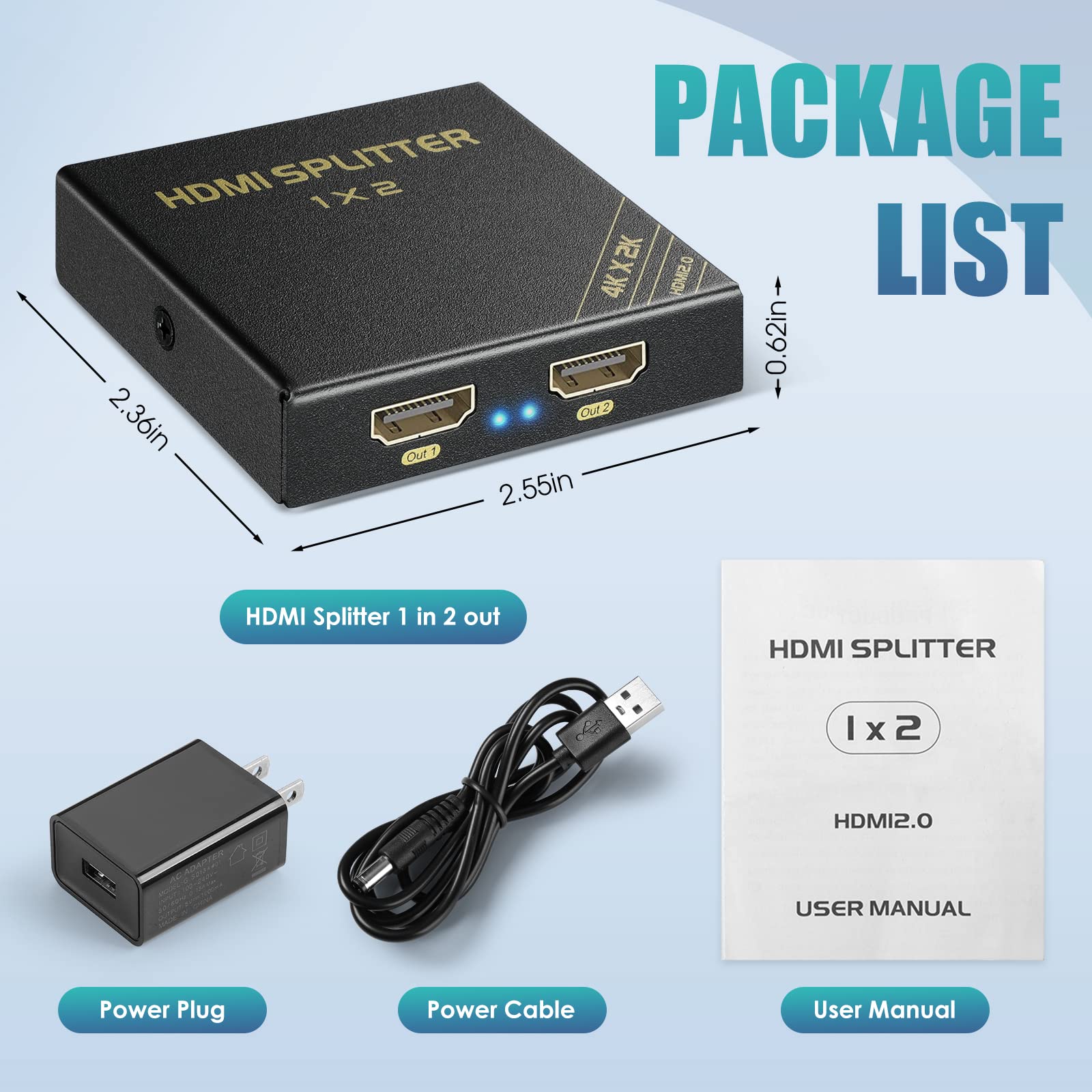 HDMI Splitter 1 in 2 Out 60Hz - HDCP 2.3, HDR, Dolby Atmos/DTS5.1/7.1 - Compatible with Firestick 4k Max, PS3/PS5 & Elgato HD60s/x/Pro, Apple TV 4K, Retrotink, Roku soundbar, NOT for Phone HB-SP102B - Image 6