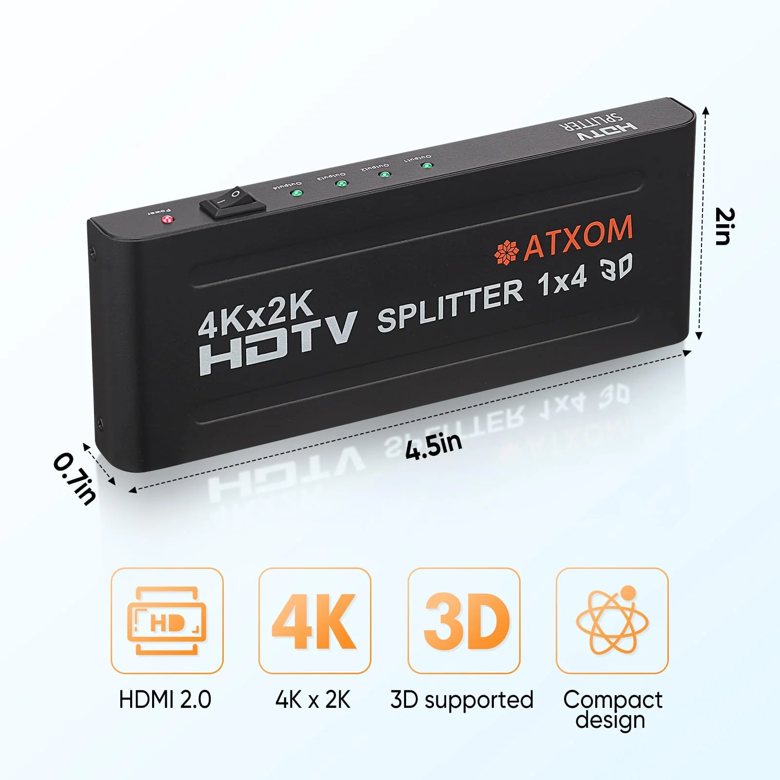 HDMI Splitter 1 in 4 Out - 1x4 HDMI Display Duplicate/Mirror - Powered Splitter Full HD 1080P, 4K - One Source to Four Identical Displays - Image 6