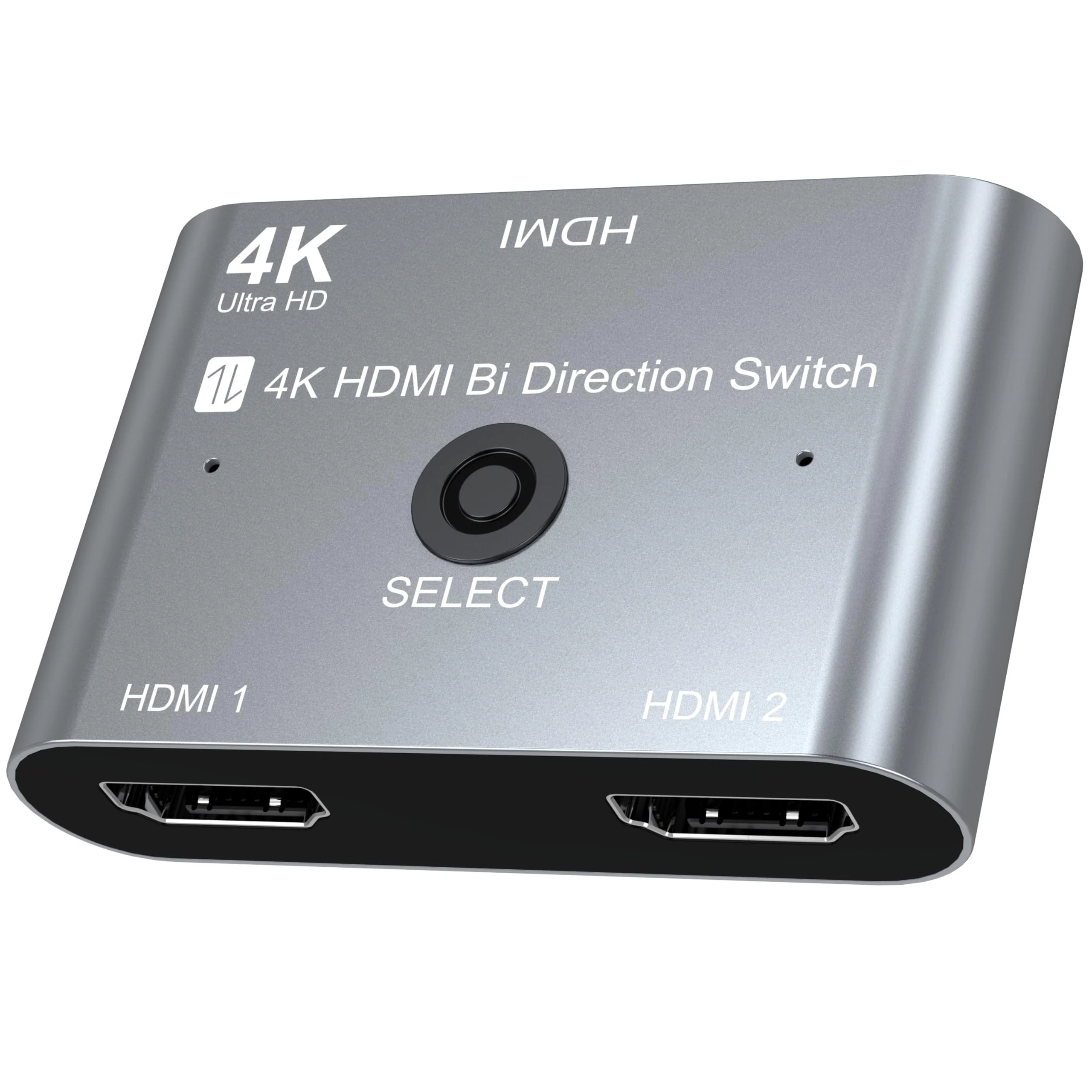 HDMI Switch 2 in 1 Out, HDMI Switcher 1 in 2 Out 4K@60HZ, Bi-Directional Aluminum HDMI Splitter for 2 Computers Monitor Compatible with PS5/4, PC, Xbox Series and More 1 Pack Grey