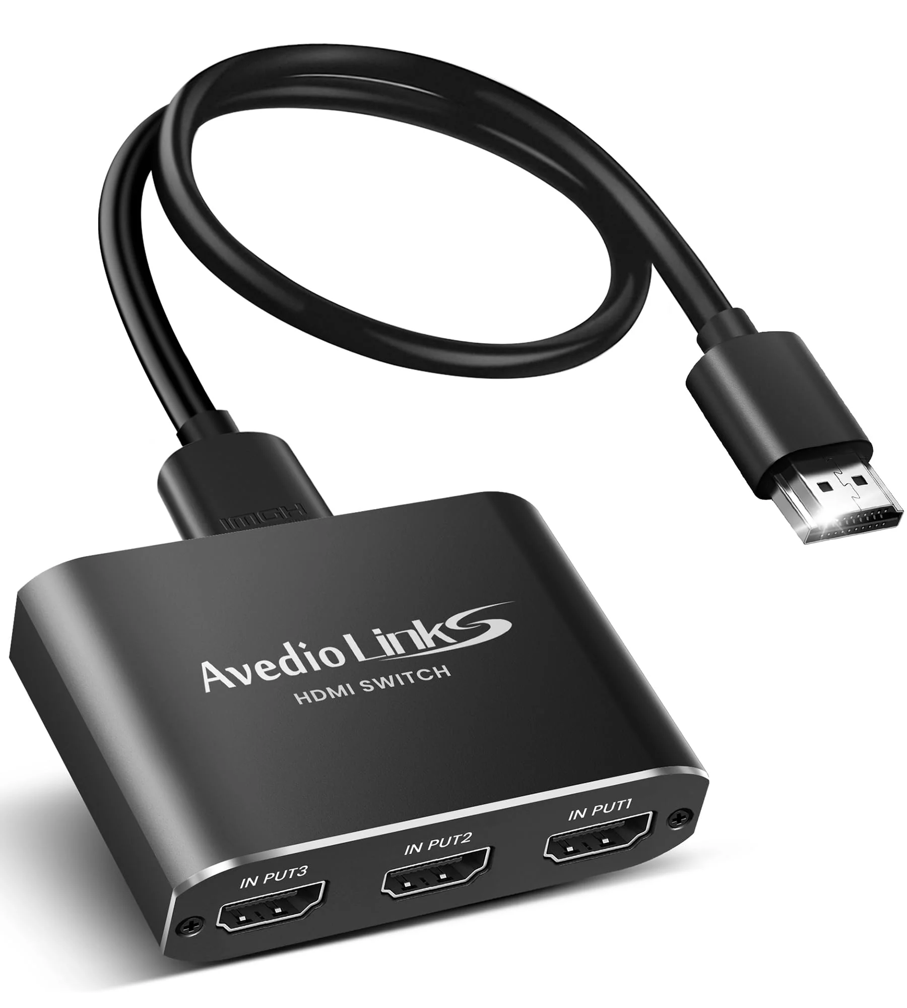 HDMI Switch 3-Port 4K@60Hz Aluminum Alloy[with 4FT HDMI 2.0 Cable], avedio links 4K HDMI Switcher, 3 Way HDMI Selector Switch, HDMI Switch 3 in 1 Out Support HDCP 2.2, HDR 10, for PS5, PS4 (Black) Aluminum Alloy 4K@60Hz 3x1 Black