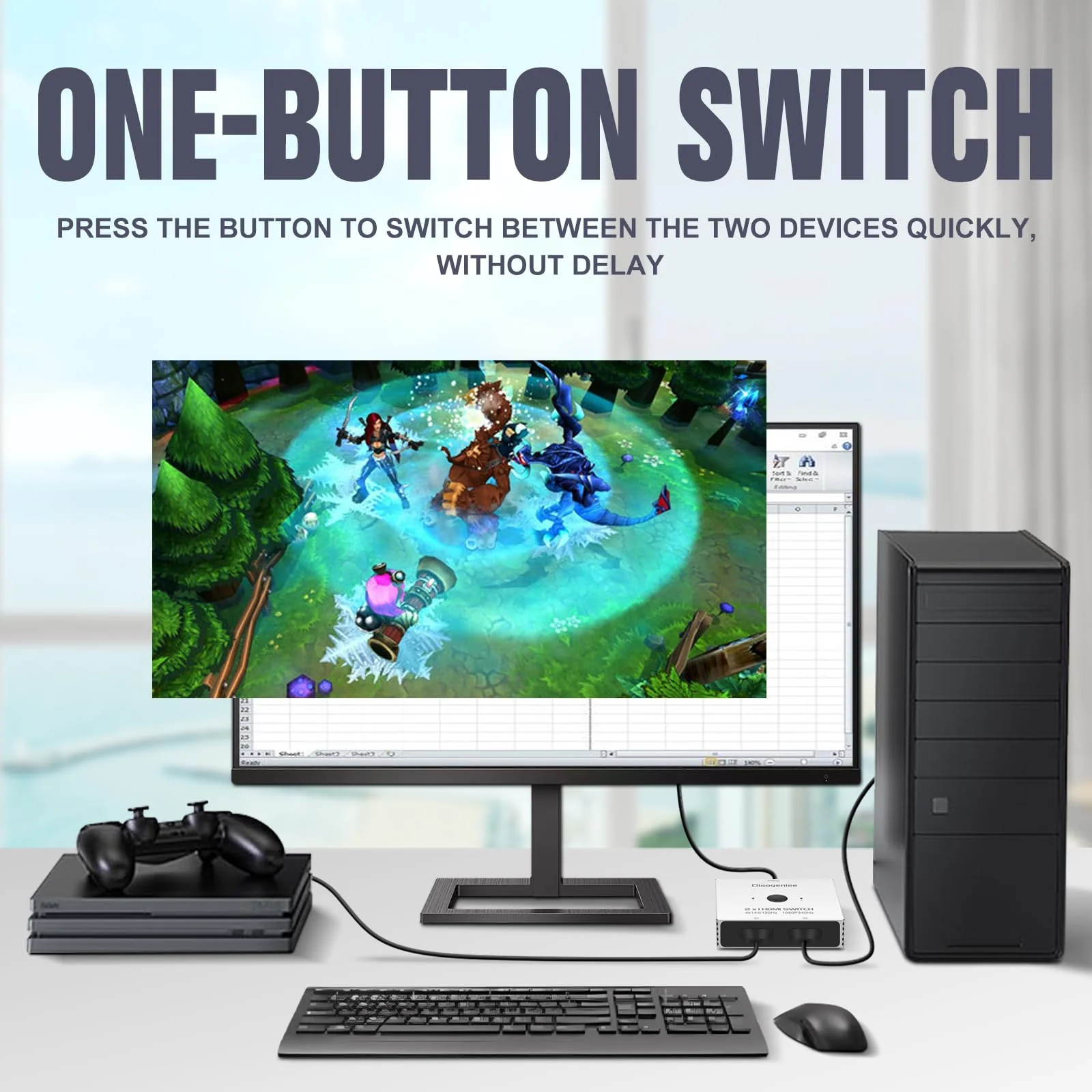 HDMI Switch 4K@120hz,2 in 1 Out switcher Splitter 4Kx2K@120hz,4K@144hz,1080p@240hz,HDMI 2.0b 2x1,Aluminum Shell, Compatible with PS4 PS5, Xbox, Fire Stick, Apple TV, Roku, PC, TV - Image 4