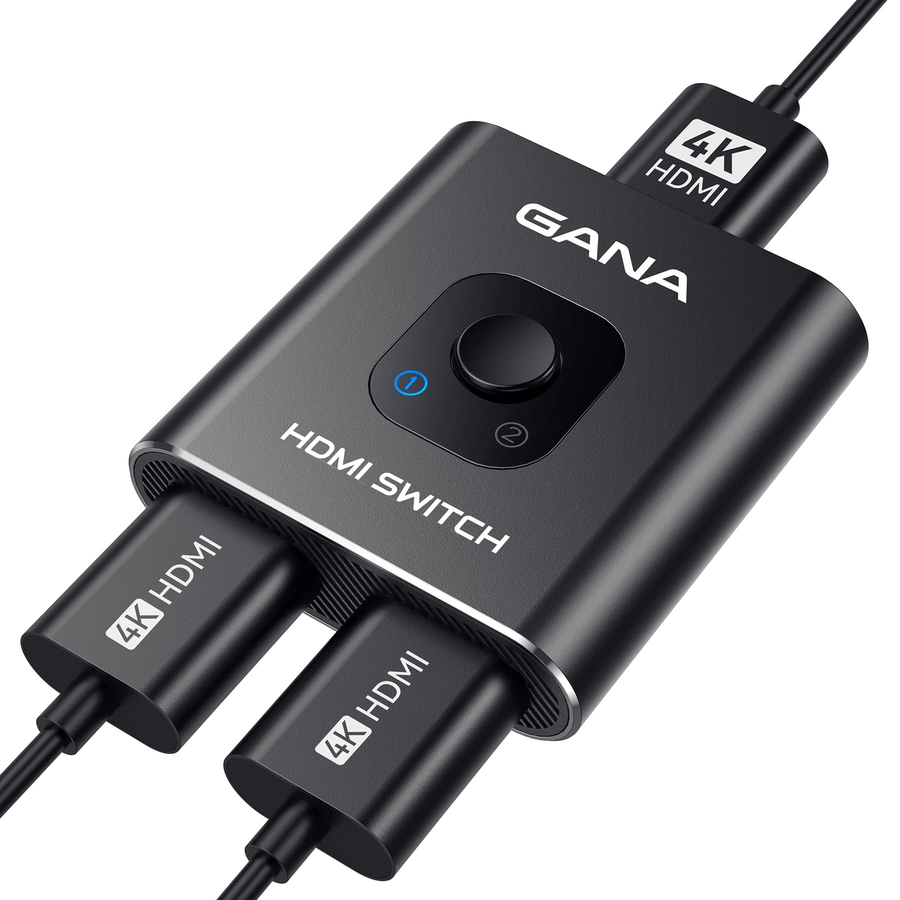 HDMI Switch 4k@60hz Splitter, GANA Aluminum Bidirectional HDMI Switcher 2 in 1 Out, Manual HDMI Hub Supports HD Compatible with Xbox PS5/4/3 Blu-Ray Player Fire Stick Roku Dark Black