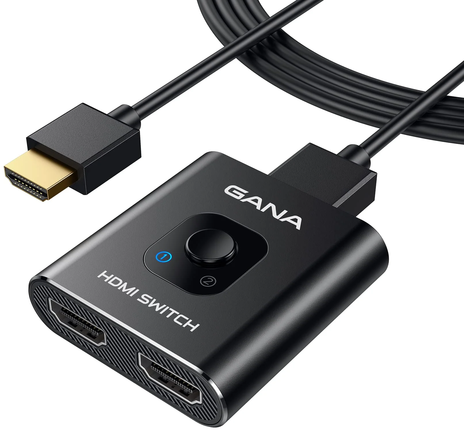 HDMI Switch 4K@60Hz Splitter【with 3.9FT HDMI Cable】, GANA Aluminum Bidirectional HDMI Switcher 2 in 1 Out, HDMI Hub for 3D, HDR, Compatible with Xbox, PS5/4/3,Fire Stick,Roku,Blu-Ray Player Black with 3.9Ft Cable