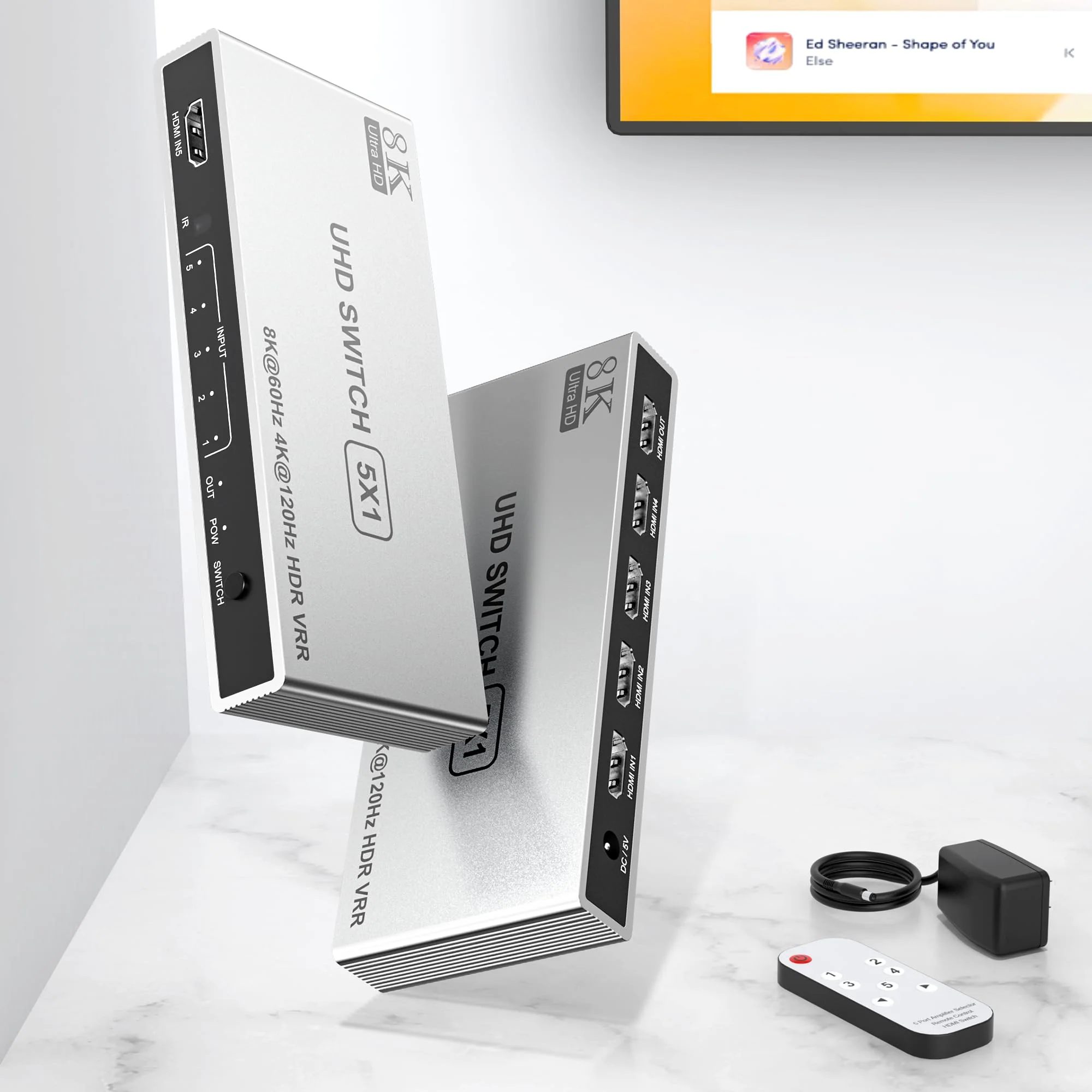 HDMI Switch 5 in 1 Out 8K UHD HDMI Switcher Splitter, 8K@60Hz/4K@120Hz HDMI Switch Box Hub with IR Remote 5 Port HDMI Switcher Selector Support 3D CEC HDR HDCP2.3 for PS5/4/3 Xbox TV Fire Stick