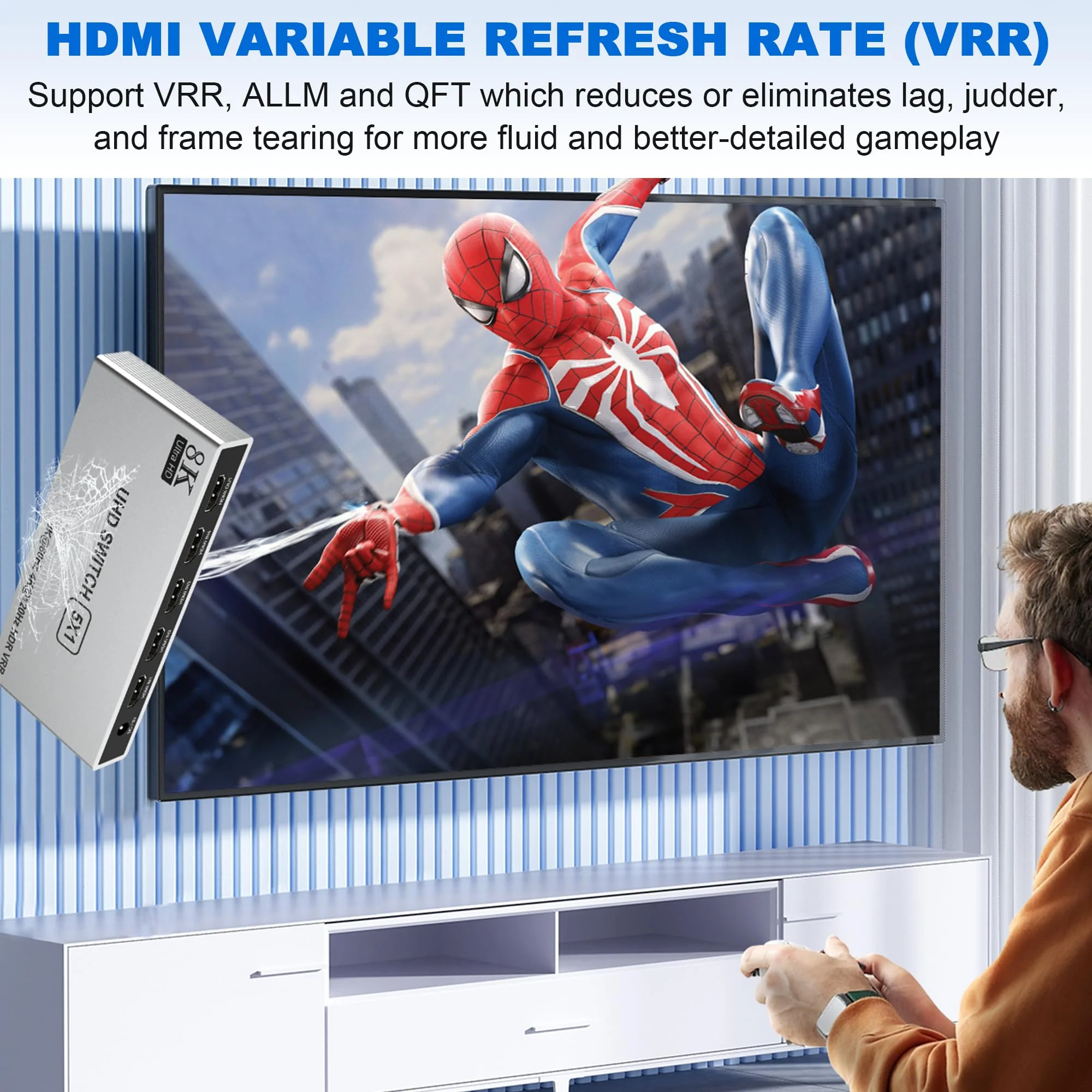 HDMI Switch 5 in 1 Out 8K UHD HDMI Switcher Splitter, 8K@60Hz/4K@120Hz HDMI Switch Box Hub with IR Remote 5 Port HDMI Switcher Selector Support 3D CEC HDR HDCP2.3 for PS5/4/3 Xbox TV Fire Stick - Image 8