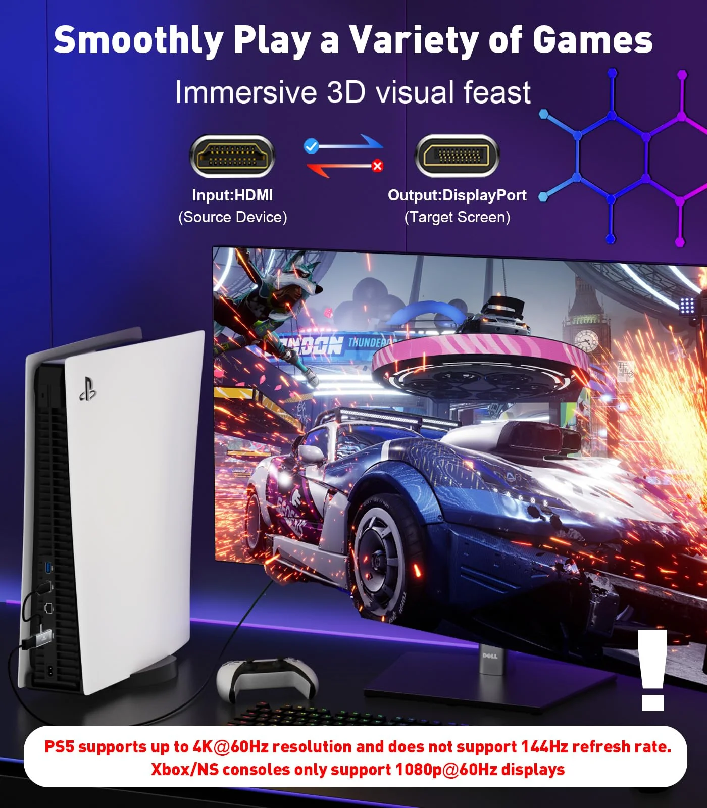 HDMI to DisplayPort Adapter (4K@60Hz) HDMI (Souce) to DP (Display) Converter HDMI Male to Display Port Female Compatible with Laptops, Graphics Cards, PS5, AMD,NVIDIA-1 Pack - Image 3