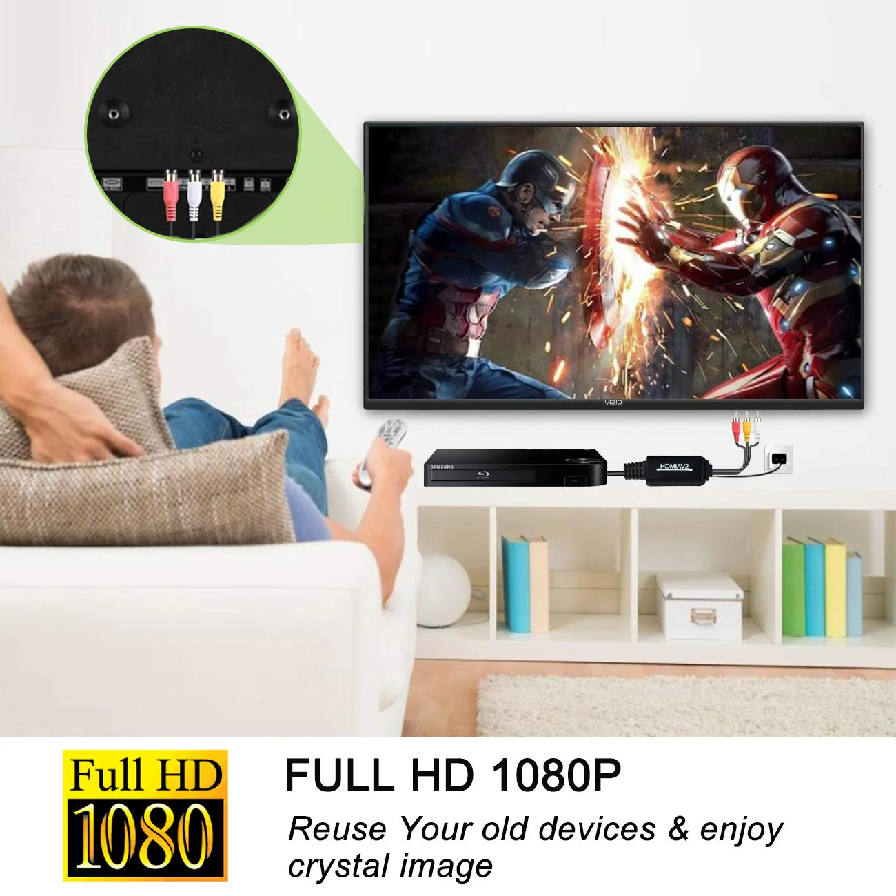 HDMI to RCA Cable, HDMI to RCA Converter Adapter Cable, 1080P HDMI to AV 3RCA CVBs Composite Video Audio Supports for Amazon Fire Stick, Roku, Chromecast, PC, Laptop, Xbox, HDTV, DVD - Image 7