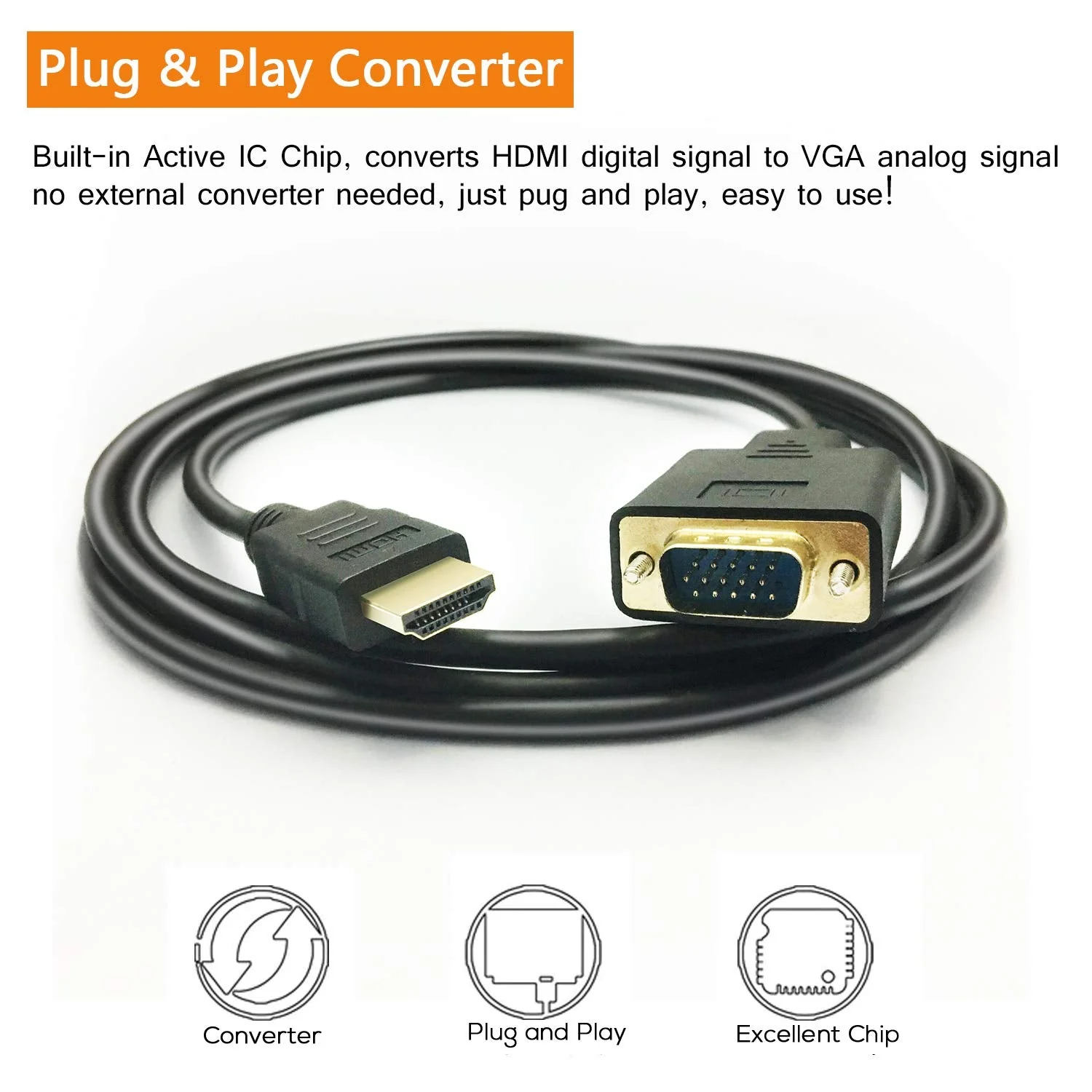 HDMI to VGA Cable, 1080P HDMI Male to VGA Male M/M Video Converter Cord VGA Adapter Compatible with HDMI Desktop, Laptop, DVD to 15 Pin D-SUB VGA HDTV Monitor Projector (10 Feet) 10 Feet - Image 4
