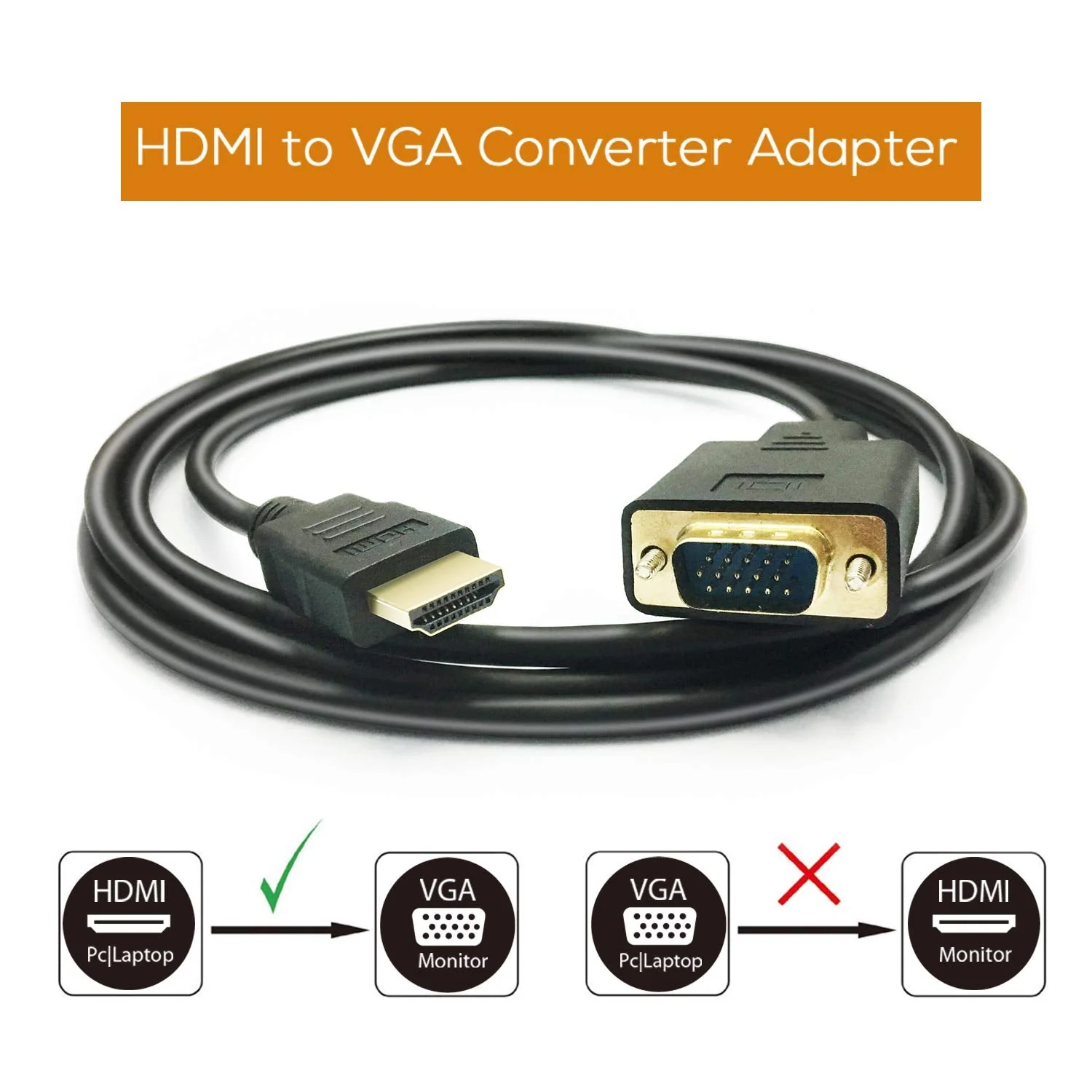 HDMI to VGA Cable, 1080P HDMI Male to VGA Male M/M Video Converter Cord VGA Adapter Compatible with HDMI Desktop, Laptop, DVD to 15 Pin D-SUB VGA HDTV Monitor Projector (10 Feet) 10 Feet - Image 5