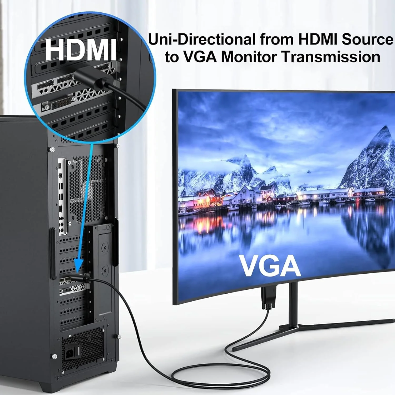 HDMI to VGA Cable 3.3 Feet, HDMI to VGA Cord (Male to Male) 1080P HD Video Cables Compatible for Computer, Desktop, Laptop, PC, Monitor, Projector, HDTV and More (NOT Bidirectional) 3 Feet 1Pack - Image 2