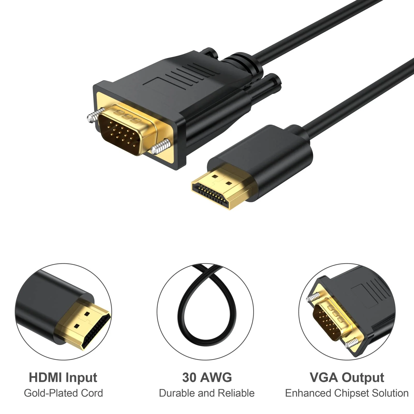 HDMI to VGA Cable 3.3 Feet, HDMI to VGA Cord (Male to Male) 1080P HD Video Cables Compatible for Computer, Desktop, Laptop, PC, Monitor, Projector, HDTV and More (NOT Bidirectional) 3 Feet 1Pack - Image 6